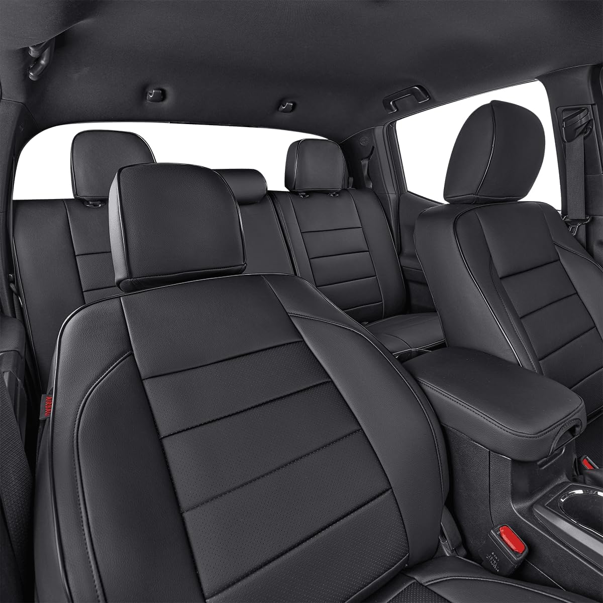 EKR Custom Fit Tacoma Leather Car Seat Covers for Select Toyota Tacoma 2012 2013 2014 2015 (TRD Sport Seats)- Full Set,Leather(Black)