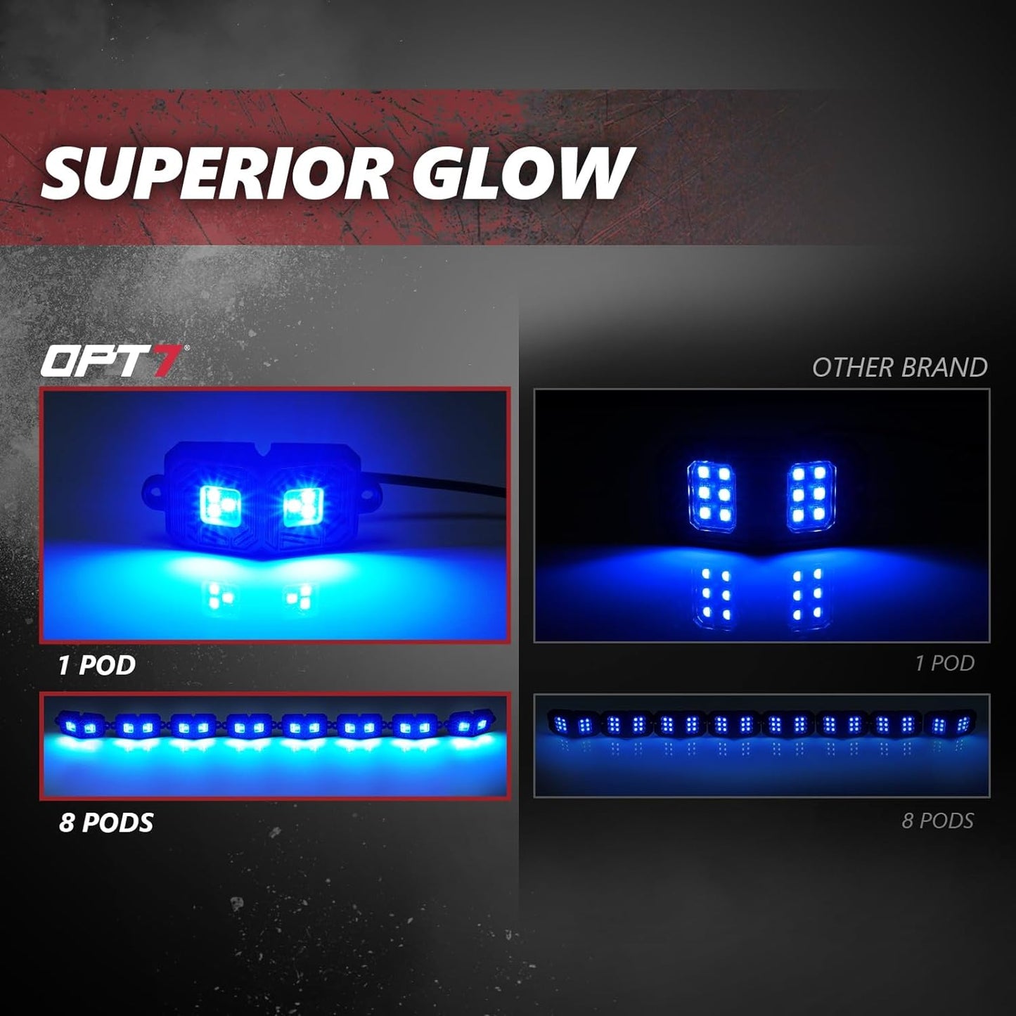 OPT7 Photon RGB LED Magnet Rock Lights with APP & Remote Control, 8 Red Pods Wide Angle Multicolor Neon Underglow Lighting Kit with Extension Wire, IP68 Waterproof for Offroad Truck Jeep RZR ATV UTV