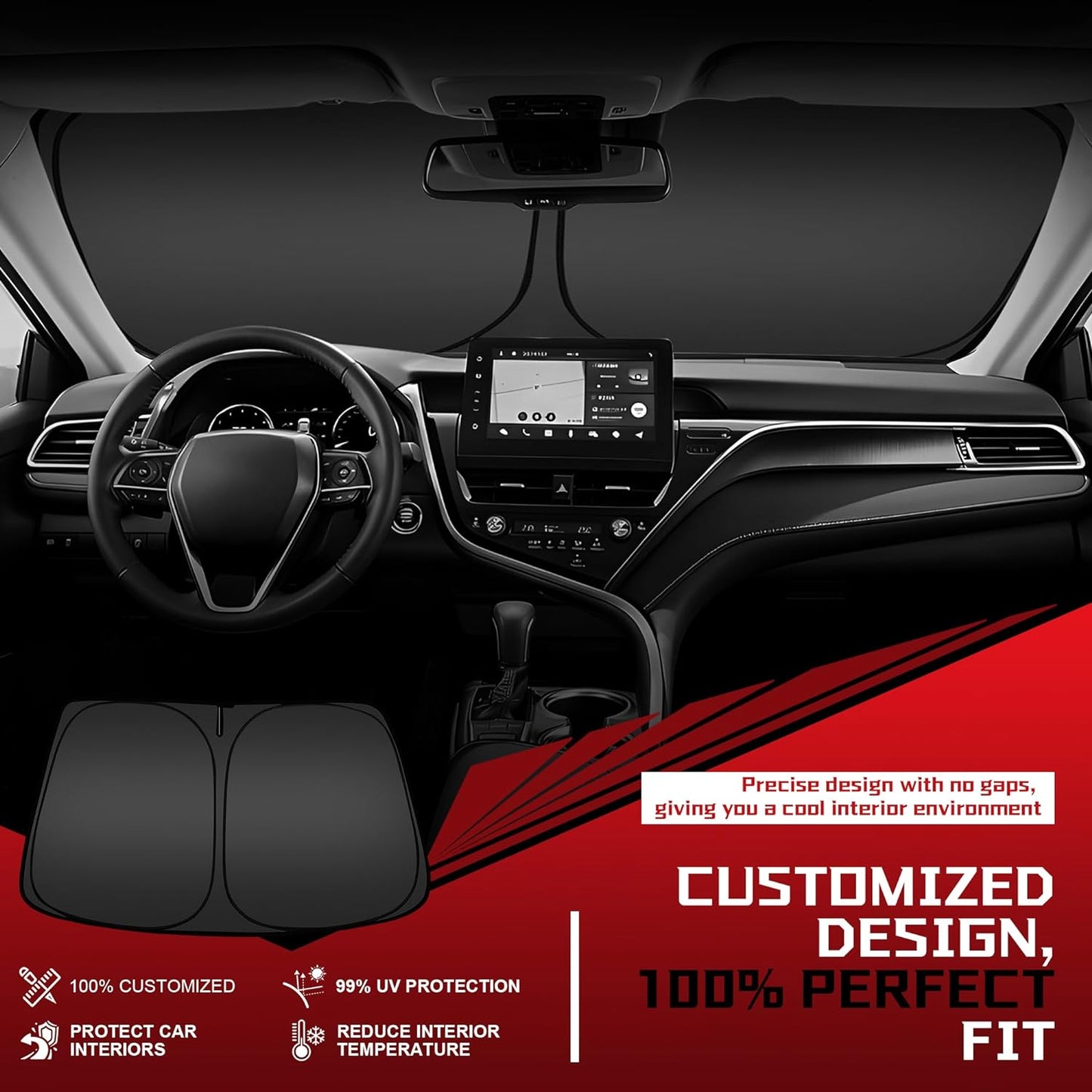 Windshield Sun Shade for 2022 2023 2024 2025 Ford Maverick Foldable Sun Sunshade for Car Front Window Blocks UV Rays and Heat Automotive Interior Protector Custom Fit Accessories