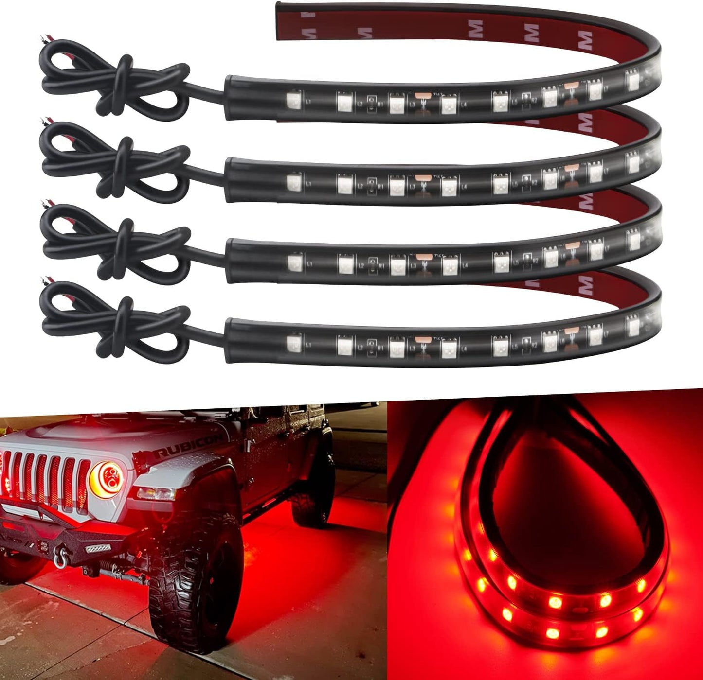 Keiurot 12V Led Light Strip 32CM Waterproof LEDs Light Strips for Cars Motorcycles Golf Cart Interior & Exterior Marine Boat Red Led Strip Lights 5050 18SMD,Pack of 4