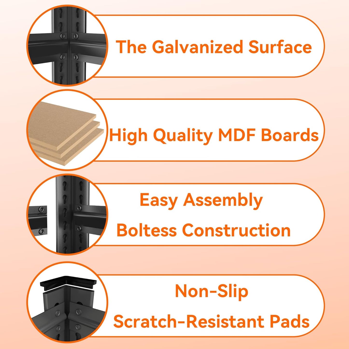 Garage Shelving, 4-Tier Adjustable Storage Shelves, Metal & Wood Pantry Shelf Organizer, Modern Garage Shelving Unit, Utility Storage, (Wood 45.7" H x 23.6" W x 11.8D)