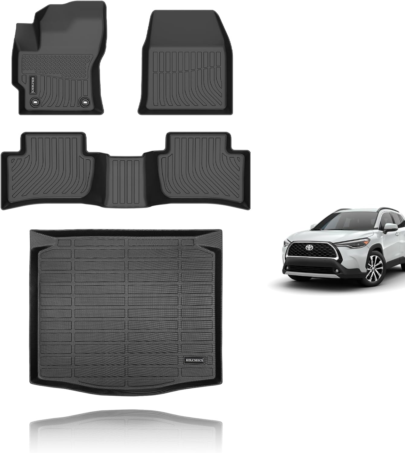 KELCSEECS Floor Mats & Cargo Liner for 2025 2024 2023 2022 Corolla Cross AWD(Not Fit Hybrid) All Weather Floor Liners Car Mats Cargo Mat Trunk Mat Corolla Cross AWD Floor Mats Trunk Liner Accessories