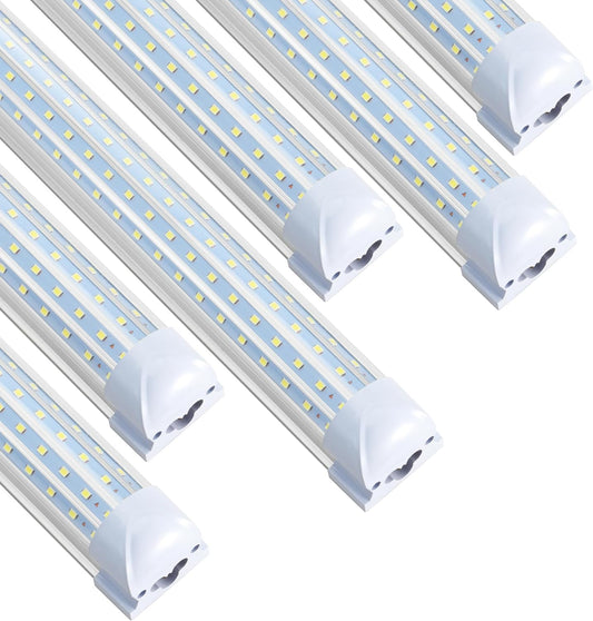 6 Pack 8FT T8 LED Shop Lights, 120W Integrated Tube Light, 19200LM 6000-6500K Daylight, Linkable Lighting, Plug & Play Energy-Saving Commercial Bay Lighting for Garage Warehouse Basement (V8)