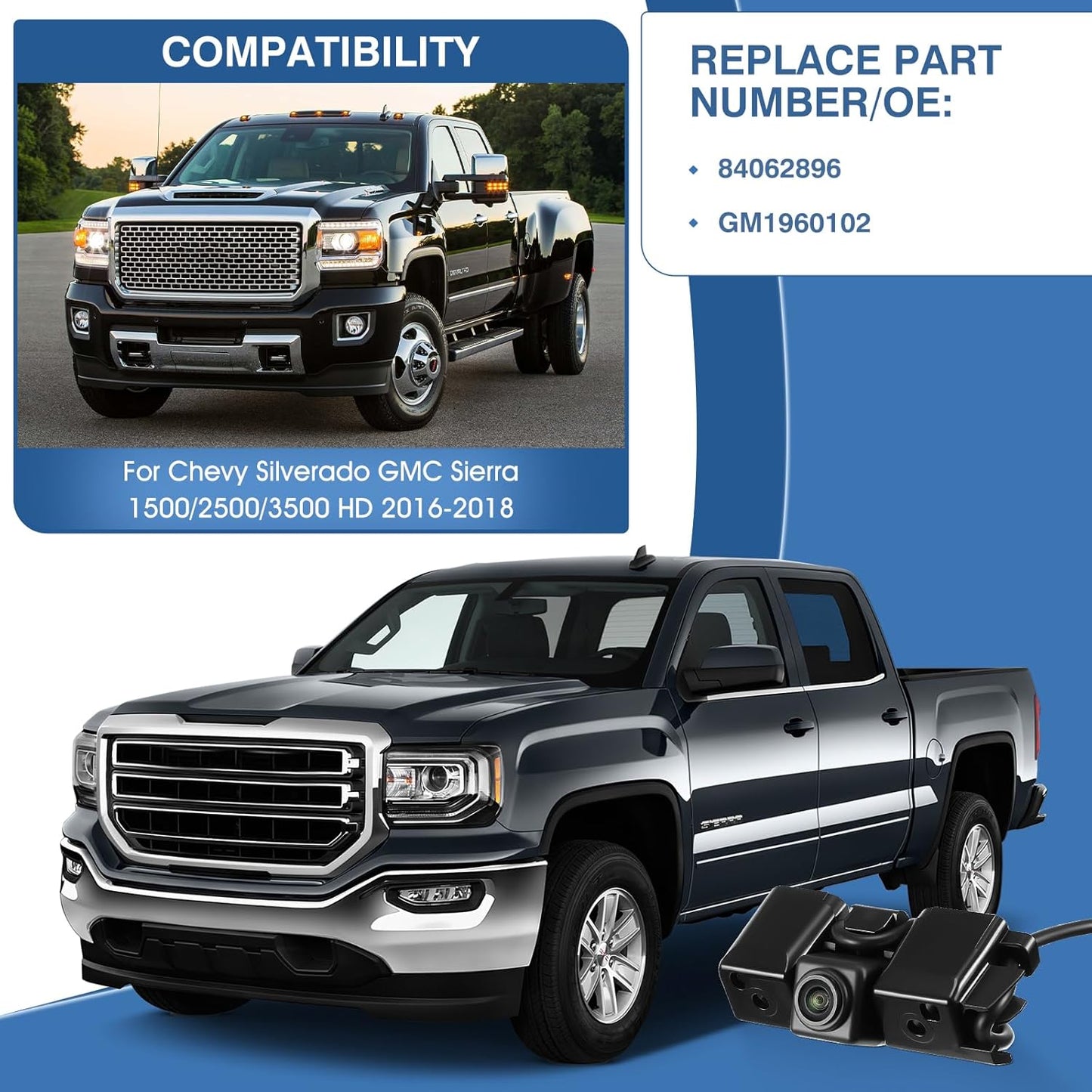 Rear View Backup Reverse Camera Fit for Chevy Silverado, Fit for GMC Sierra 1500 HD 2500 HD 3500 HD 2016-2018,Safety Parking Back Up Assist Camera OE Number 84062896