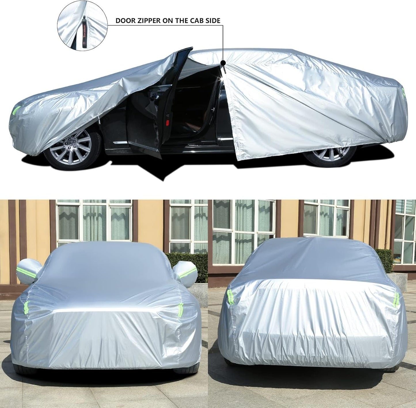 Tecoom Light Shell Waterproof UV-Proof Windproof Design Car Cover with Zipper Storage and Lock for All Weather Indoor Outdoor Fit 160-172 Inches Hatchback