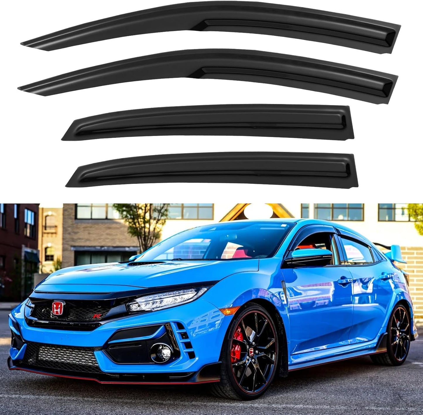 Window Visors Rain Guards Shield for 2016-2021 Honda Civic Hatchback, Out-Channel Window Vent Wind Deflectors Visors Shades for 16-21 Civic (Not for Sedan