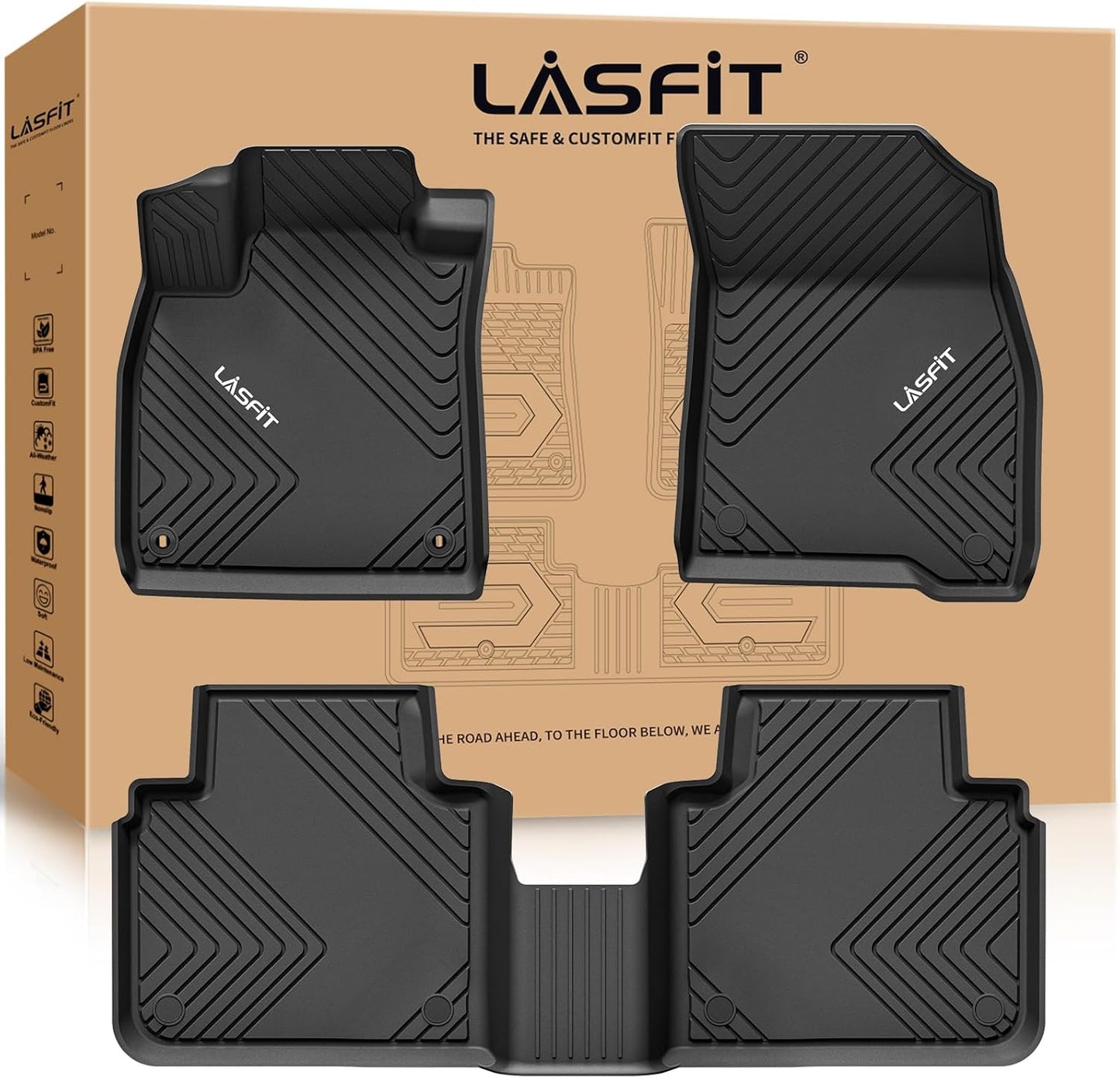LASFIT Floor Mats for Honda Accord Sedan 2023 2024 2025 2026 (Include Gasoline & Hybrid), All Weather TPE Car Floor Liners,1st & 2nd Row, Black