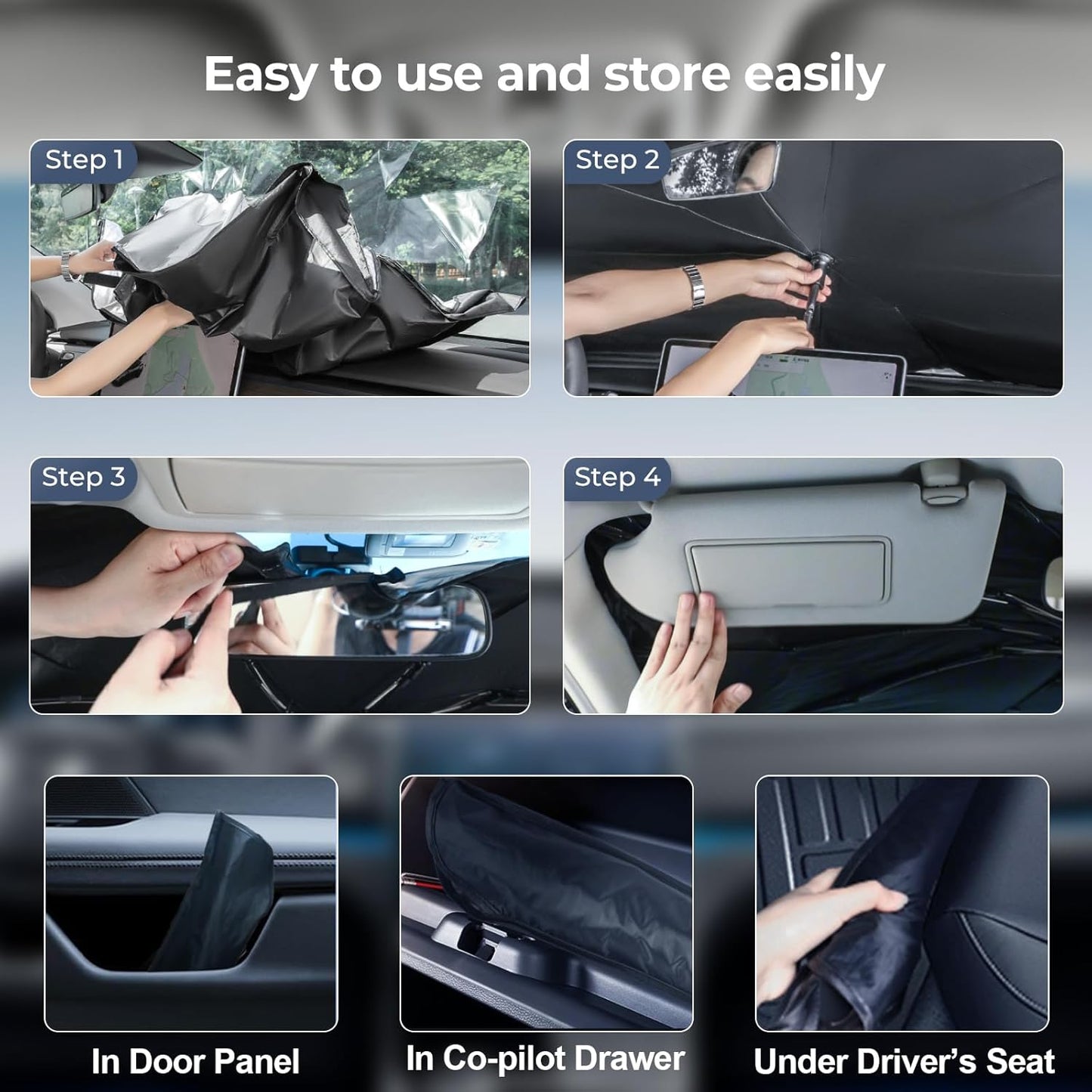 Windshield Sun Shade Umbrella Compatible with 2014-2022 Land Rover Range Rover Sport Accessories: Custom Fit 210T Silver, Foldable Sunshade Front Window Sun Visor, Blocks UV Rays, Keeps Car Cool