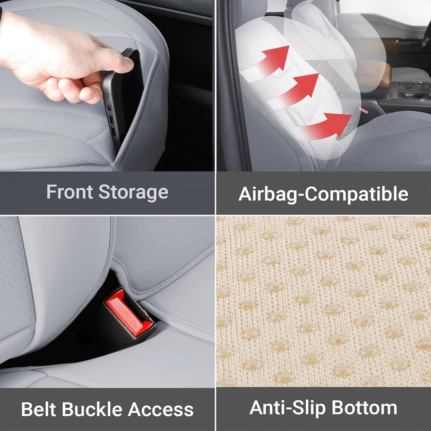 Coverland Custom Car Seat Covers Compatible with F150, Raptor, F250, F350 Super Duty - Premium Leather Non-Slip Memory Foam Waterproof Interior Protector Full Set-Gray [See Size Chart-Size X110]