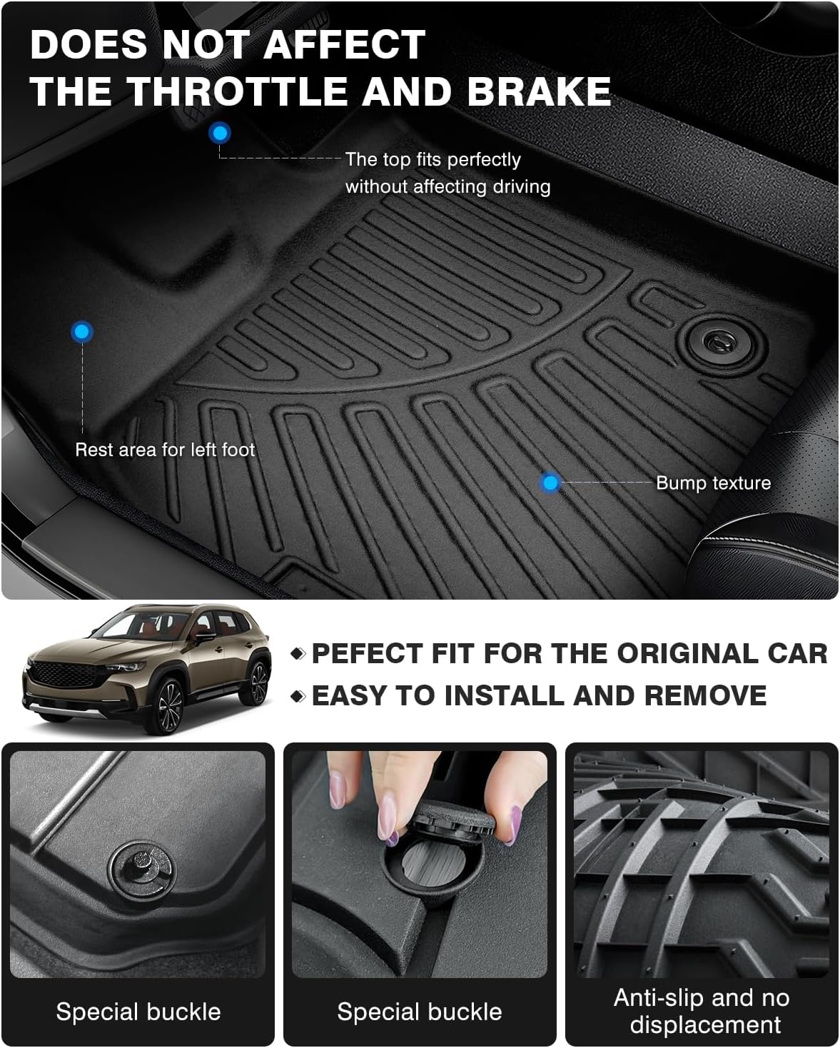 Powerty Floor Mats for 2023 2024 2025 Mazda CX50 CX-50 Accessories All Weather Floor Liner 3D TPE 1st & 2nd Row Floor Mat Heavy-Duty Floor Liners