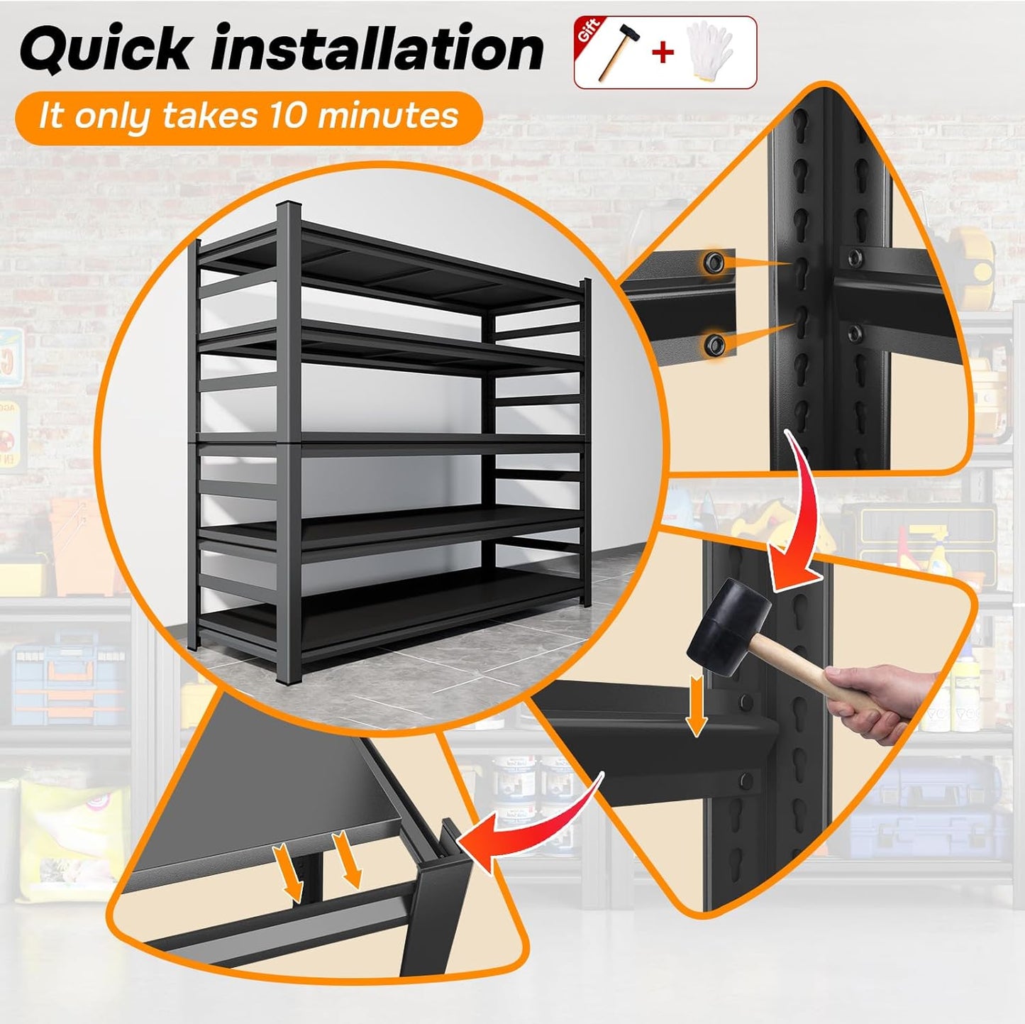 Metal Garage Shelving,48" Wx72 H Heavy Duty Storage Shelves-Easy to Assemble,5 Tier Adjustable 3600 lbs Capacity Metal Storage Utility Rack Shelf Unit for Warehouse Pantry Office Kitchen, Black