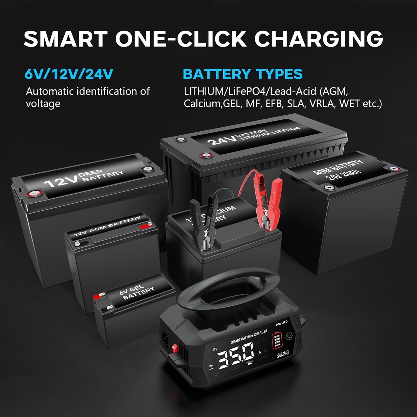 35 Amp Battery Charger, 6V/12V/24V Smart trickle Charger,car Battery Charger,Lithium, Lifepo4, Lead Acid (AGM/Gel/SLA...) Battery maintainer, desulfurizer, for:car, Boat, Motorcycle,Lawn mowers..