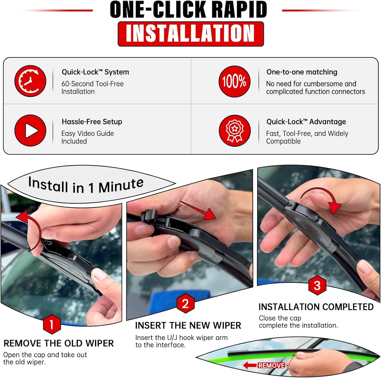 Windshield Wiper Blades Replacement for 2005-2015 Nissan Armada Original Factory Quality Front Rear Wipers Blade Set for My Car - 24" 22" 12" (Pack of 3)