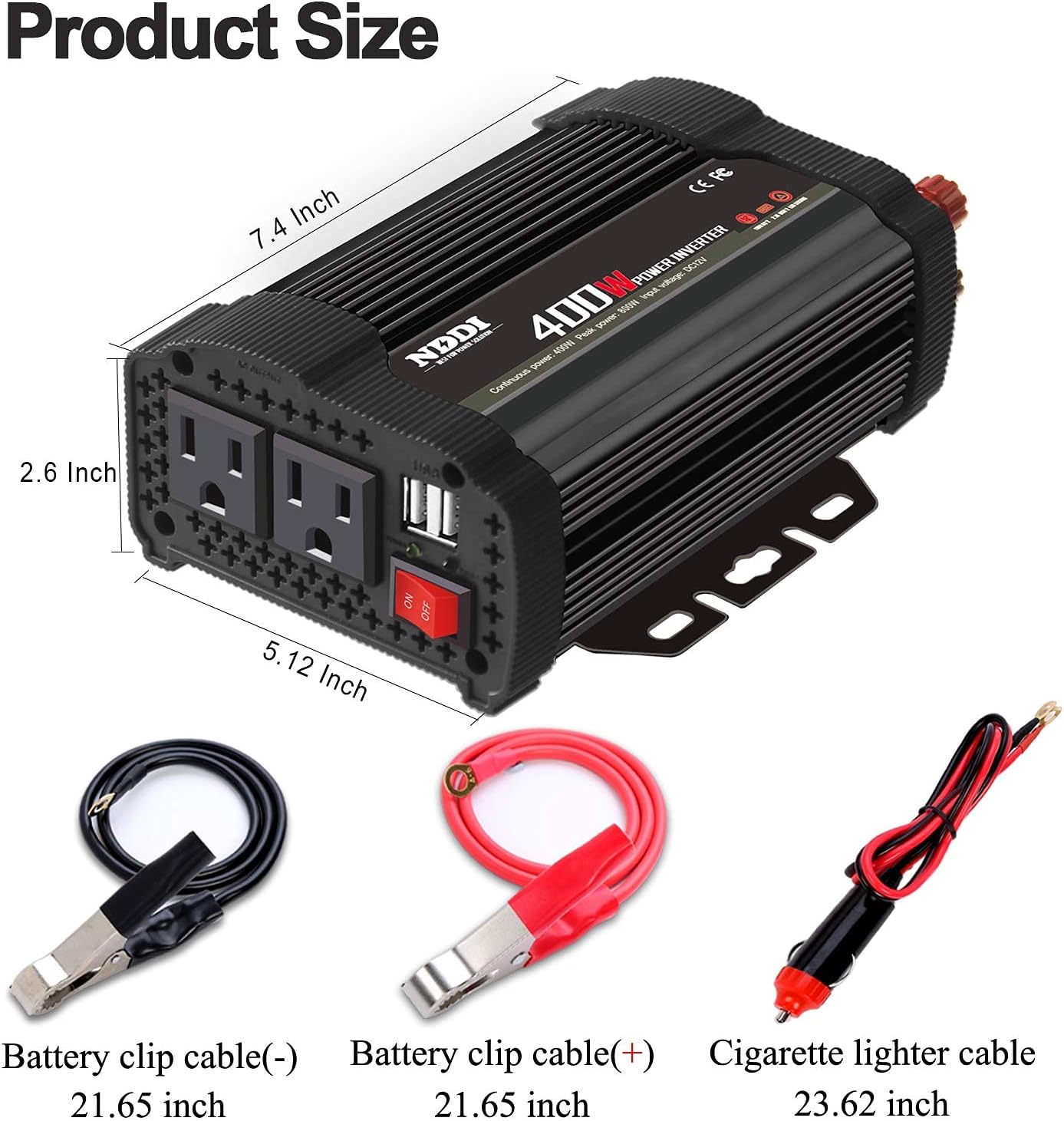 400W Car Power Inverter, DC 12V to 110V AC Converter with 2 Charger Outlets and Dual 3.1A USB Ports Cigarette Lighter Socket Adapter(Black)