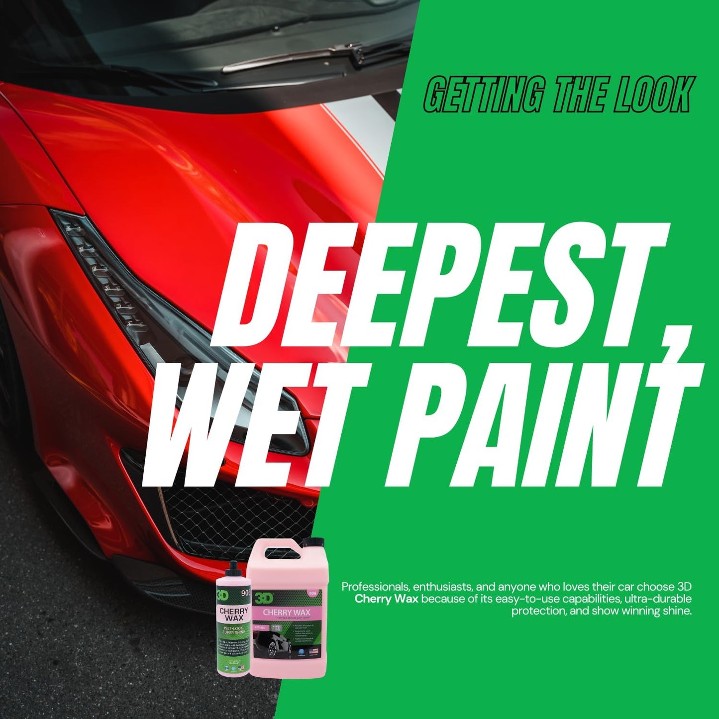 3D Cherry Wax – Liquid Carnauba Show Car Wax with Synthetic Polymers | Deep Gloss Finish | Easy Wipe-Off | Slick Shine | Fast Application | Made in USA | 1 Gallon