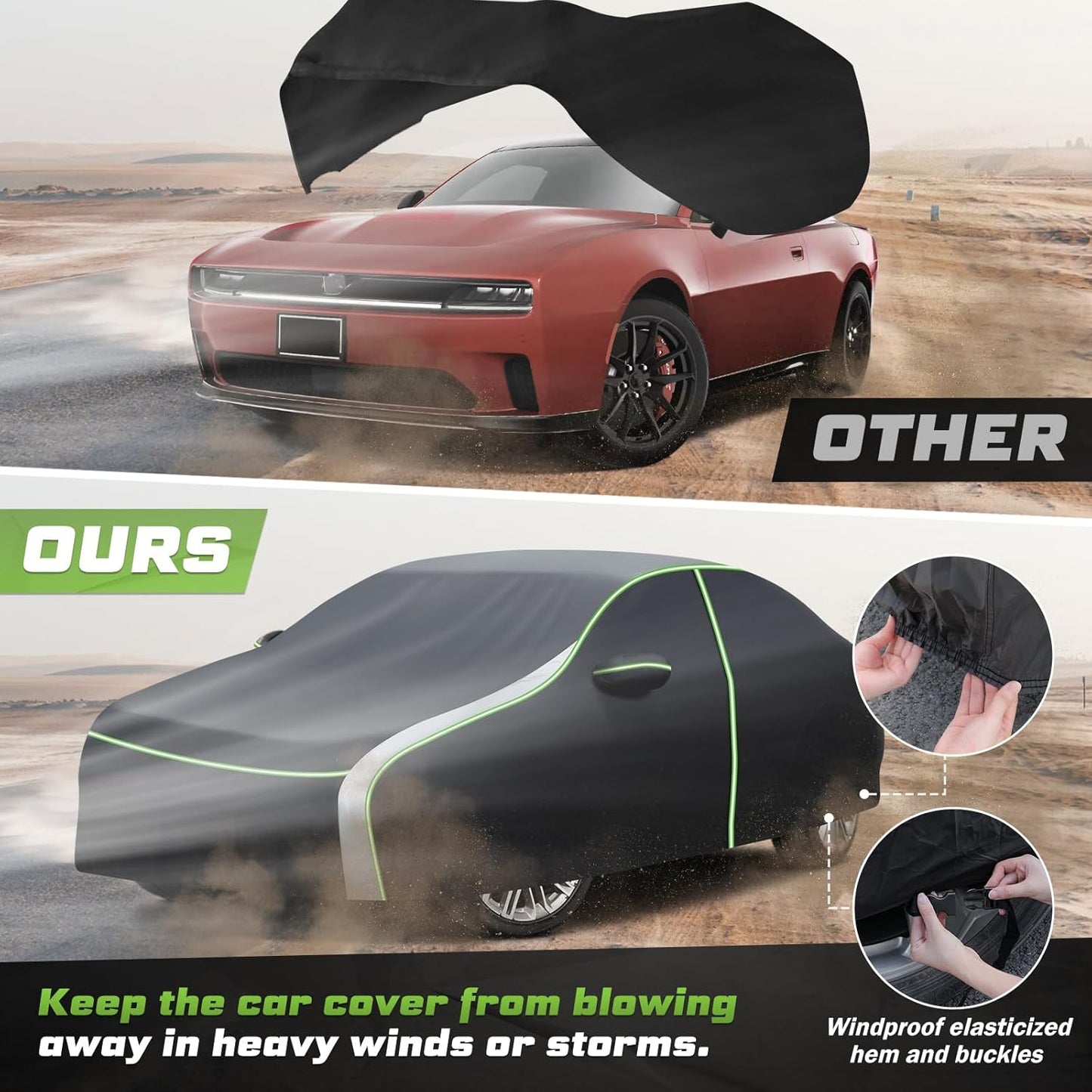 Mixsuper Liner Car Cover for Dodge Charger 2006-2026, 7 Layers Waterproof Car Cover Accessories for Charger with Zipper Door, Windproof Straps, Reflective Strips, Anti-UV, All Weather