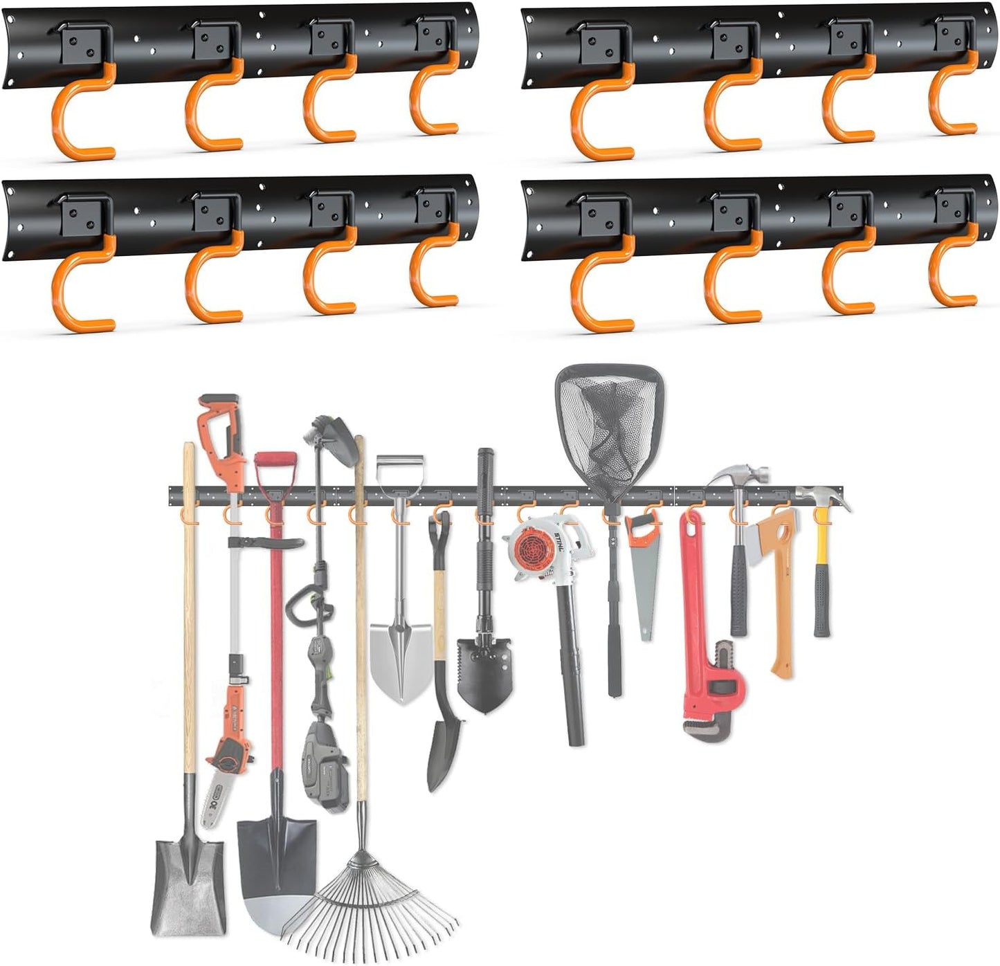 3-H 4×16" All Metal Garden Tool Organizer, Garage Tool Organizer, Broom Holder Wall Mount for Garage, Shed, Garden, Basement Hanging and Organizing Rake, Mop, Shovel, Hose