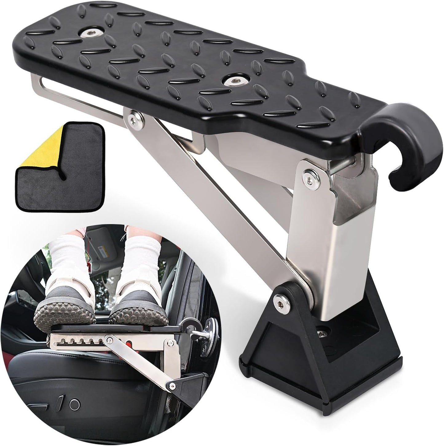 Car Door Step, Universal Fit Door Step for Car Roof Access, Adjustable Stand Pedal for Door Latch, Supports Both Feet, Roof Rack Accessories for Most Car, SUV, Vehicles