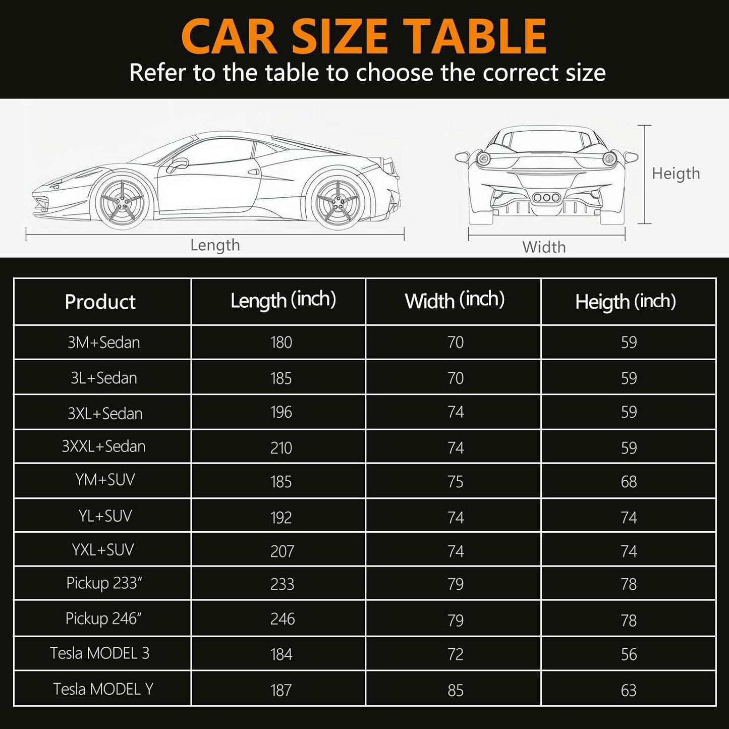 Car Covers for Automobiles,6 Layers Car Cover Waterproof All Weather, Full Exterior Cover with Zipper, Outdoor Car Cover Sun UV Rain Snow Wind Protection, Fit for Tesla Model 3