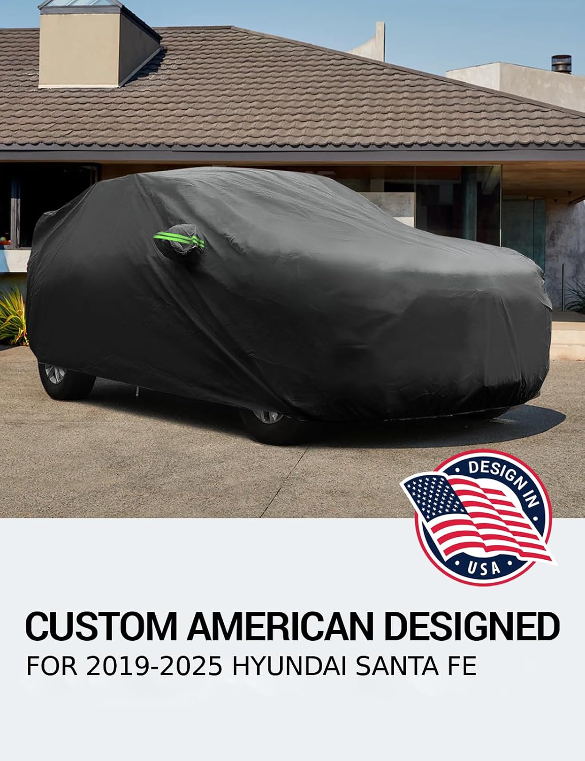 Proadsy 2025 Upgrade Car Cover for Hyundai Santa Fe 2019-2024 2025, Waterproof All Weather, Windproof Snowproof Rain Hail Sun UV Protection Full Outdoor Indoor Exterior Car Covers, Black