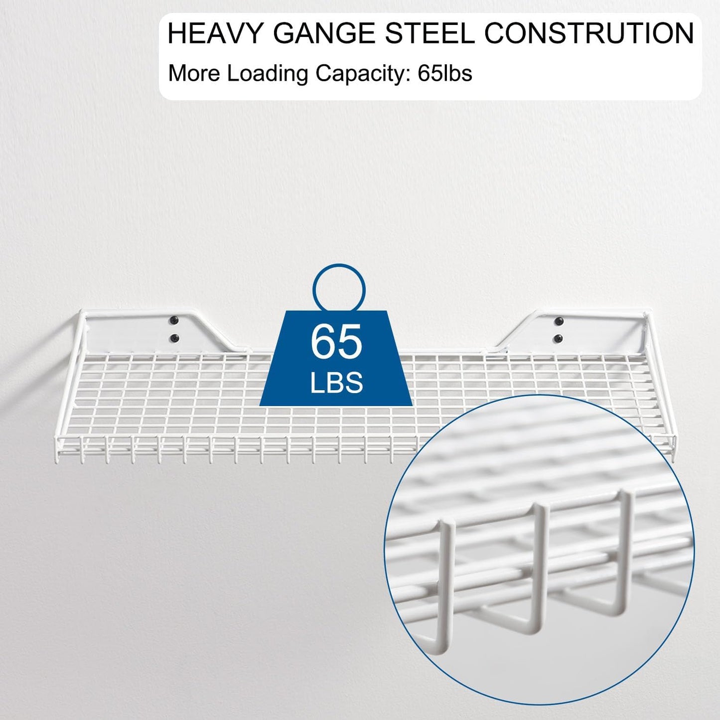 Wallmaster Heavy Duty Garage Wall Shelving 2 Pack 23.6"x11.8" Metal Wire Shelves Wall Mount Mesh Storage Rack for Garage, Office, Basement and Kithcen, max Load 65 lbs (White)