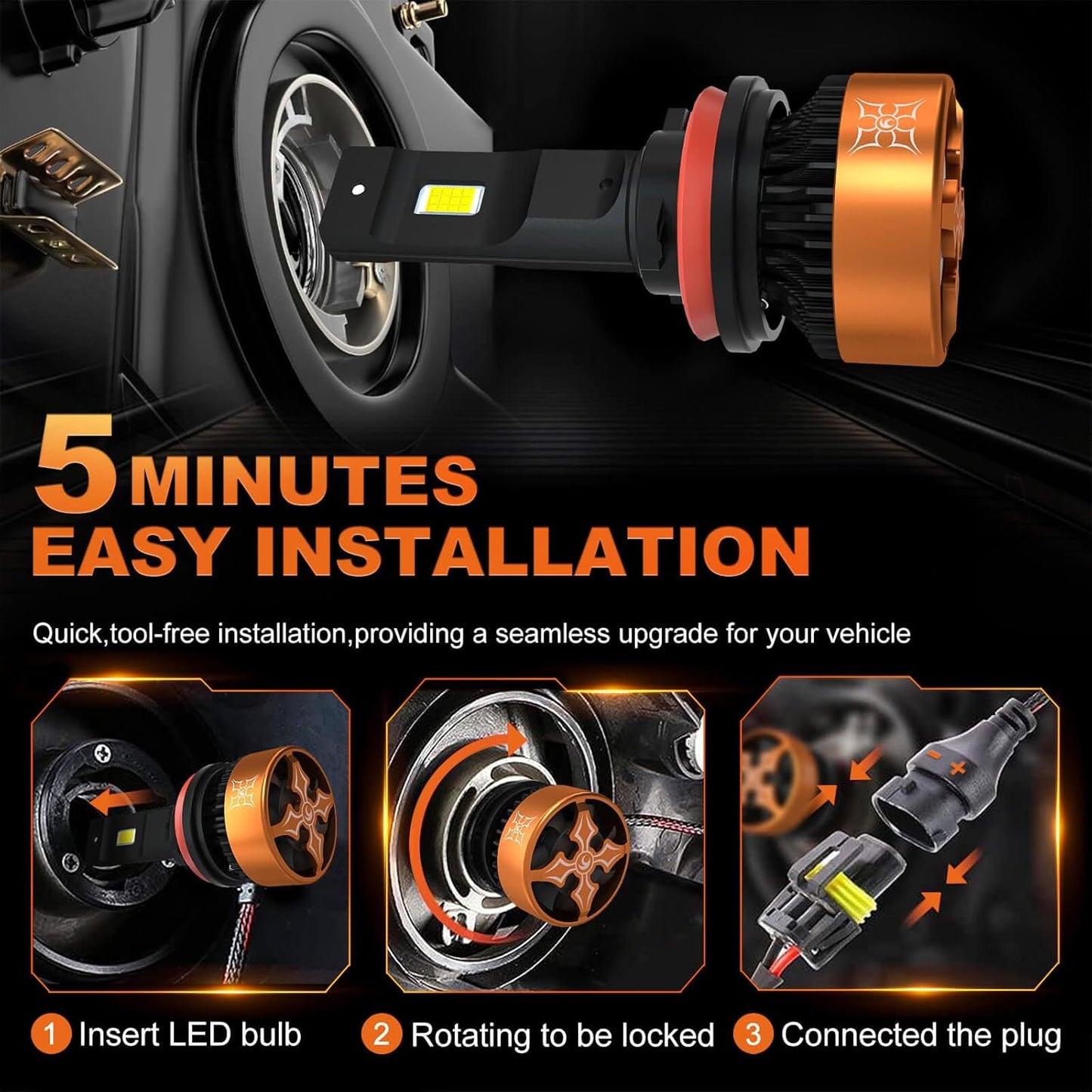 HIKARI WINGS 9005 Foglight Bulbs, 30000LM Super Bright, 6000K Cool White HB3 Light Bulb, IP68 Waterproof, Pack of 2