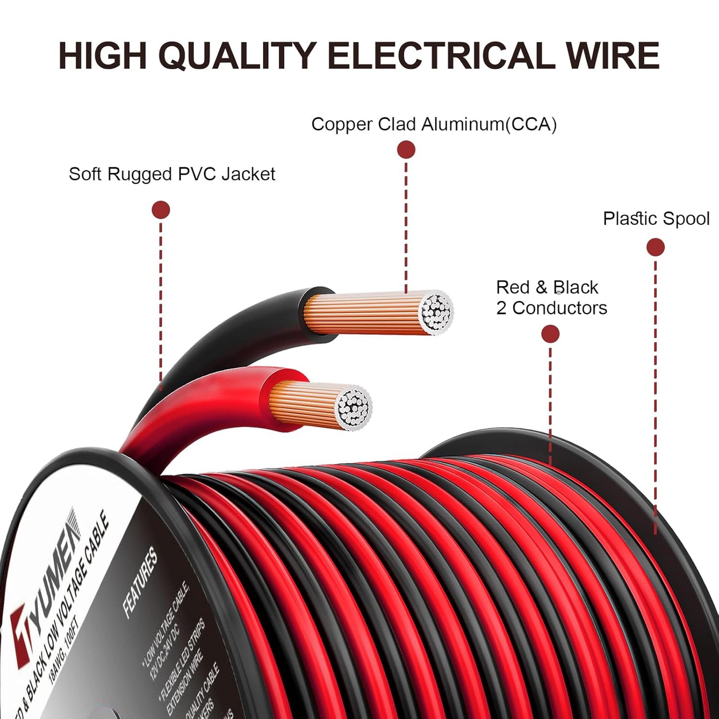 10 Gauge Wire 25FT, 10AWG Red Black Electrical Wire LED Strips Extension Cord 12V/24V DC Cable, 10 AWG 2 Conductors Flexible Low Voltage Wire for in-Home, Autos, Speaker use