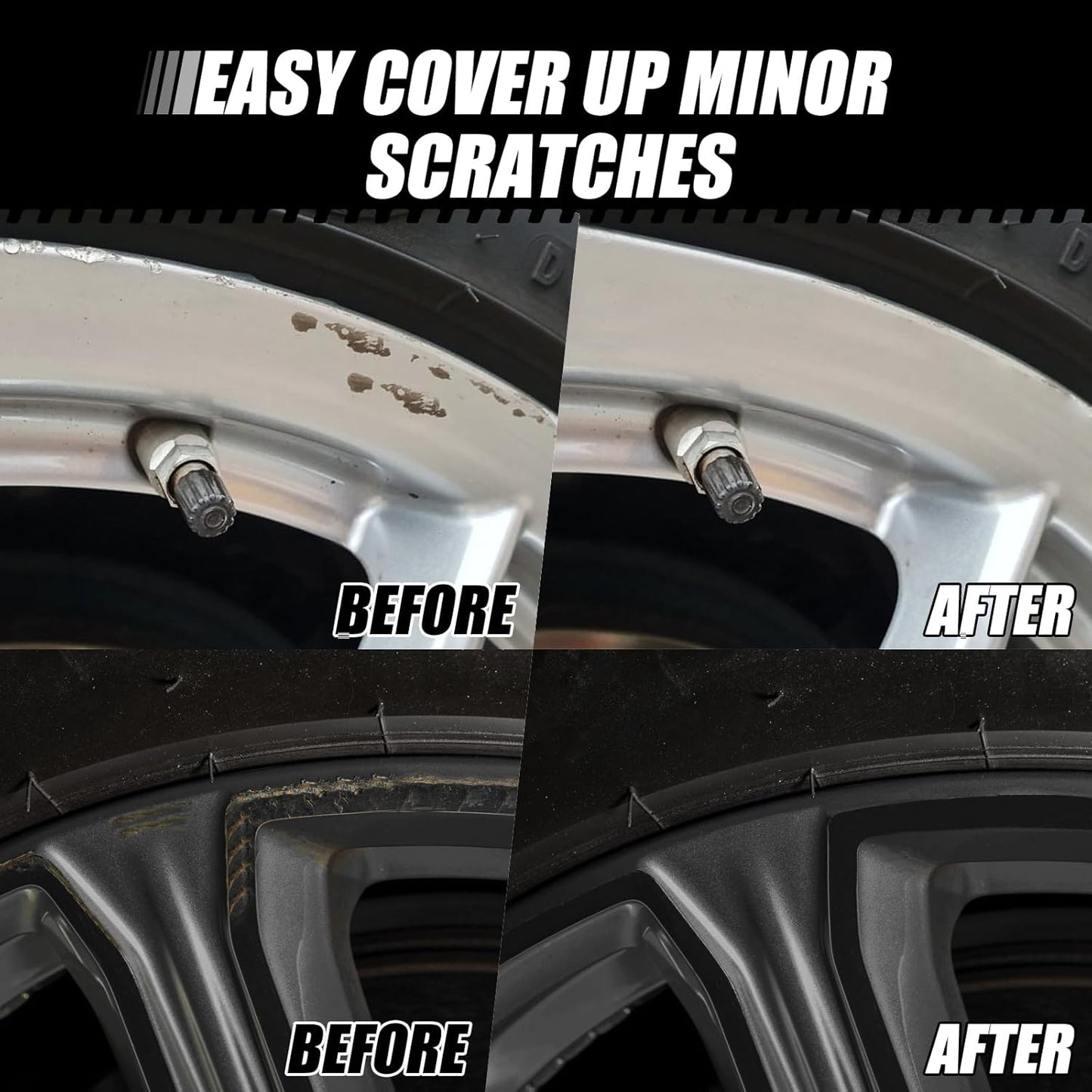 Rim Touch Up Paint - Car Wheel Repair Kit Curb Rash, Gloss or Matte Black Rim Touch Up Paint, Quick And Easy Wheel Scratch Repair Kit, Wheel Repair Kit Curb Rash (Pure Black + Varnish)