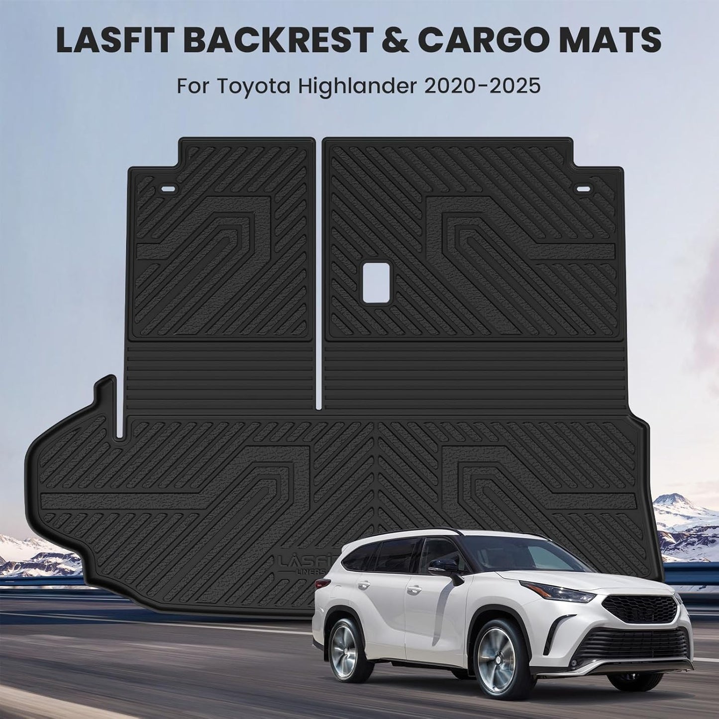 LASFIT Trunk Mat & Backrest Mat for Toyota Highlander 2020-2025 7&8 Seats(Not Fit with Subwoofer), All Weather TPE Custom Fit Cargo Liner for Highlander Accessories Rear Cargo Mat with Backrest Mat