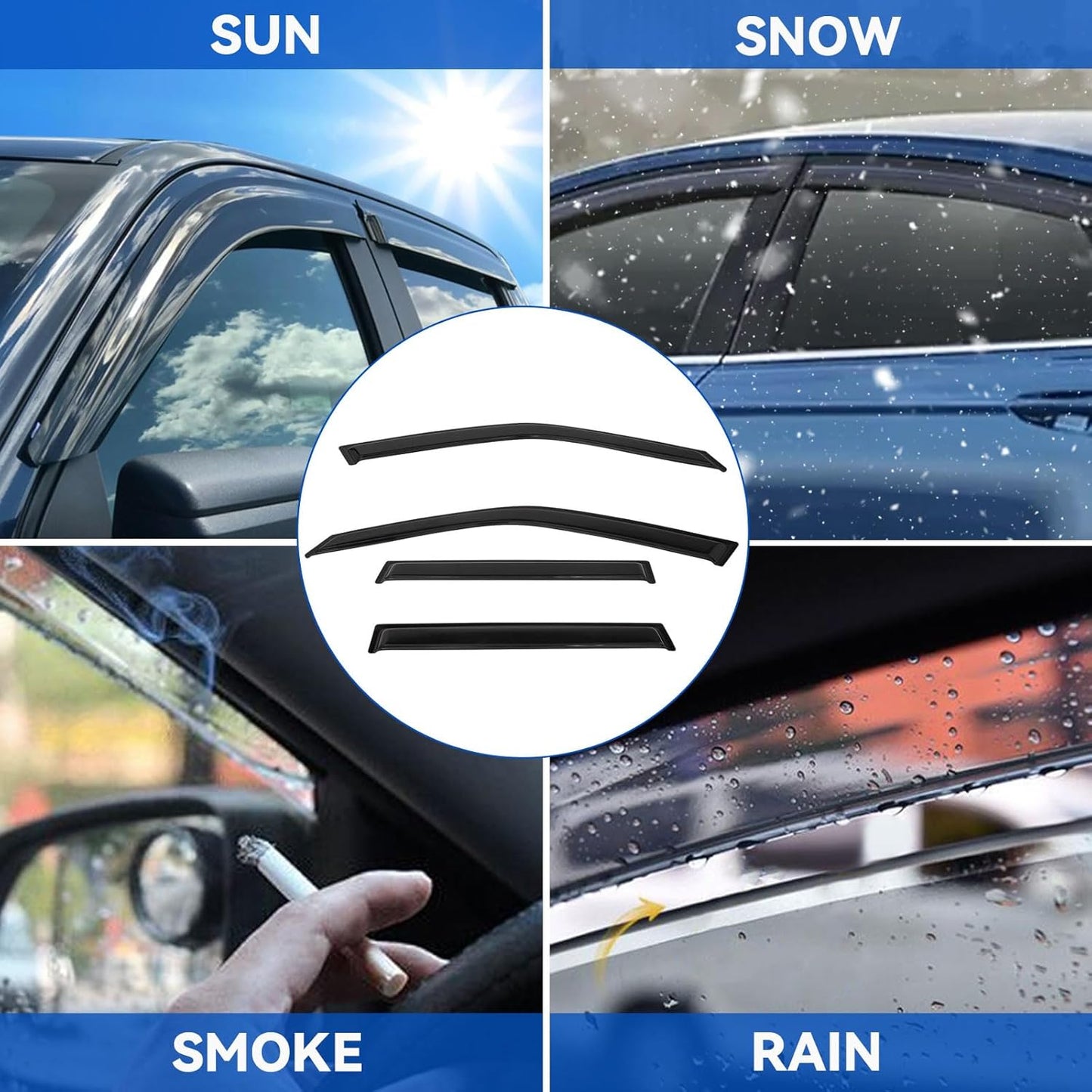 4pcs Front+Rear Smoke Tint Sun/Rain Guard Outside Mount Tape-On Vent Window Visors Compatible with 09-13 Forester