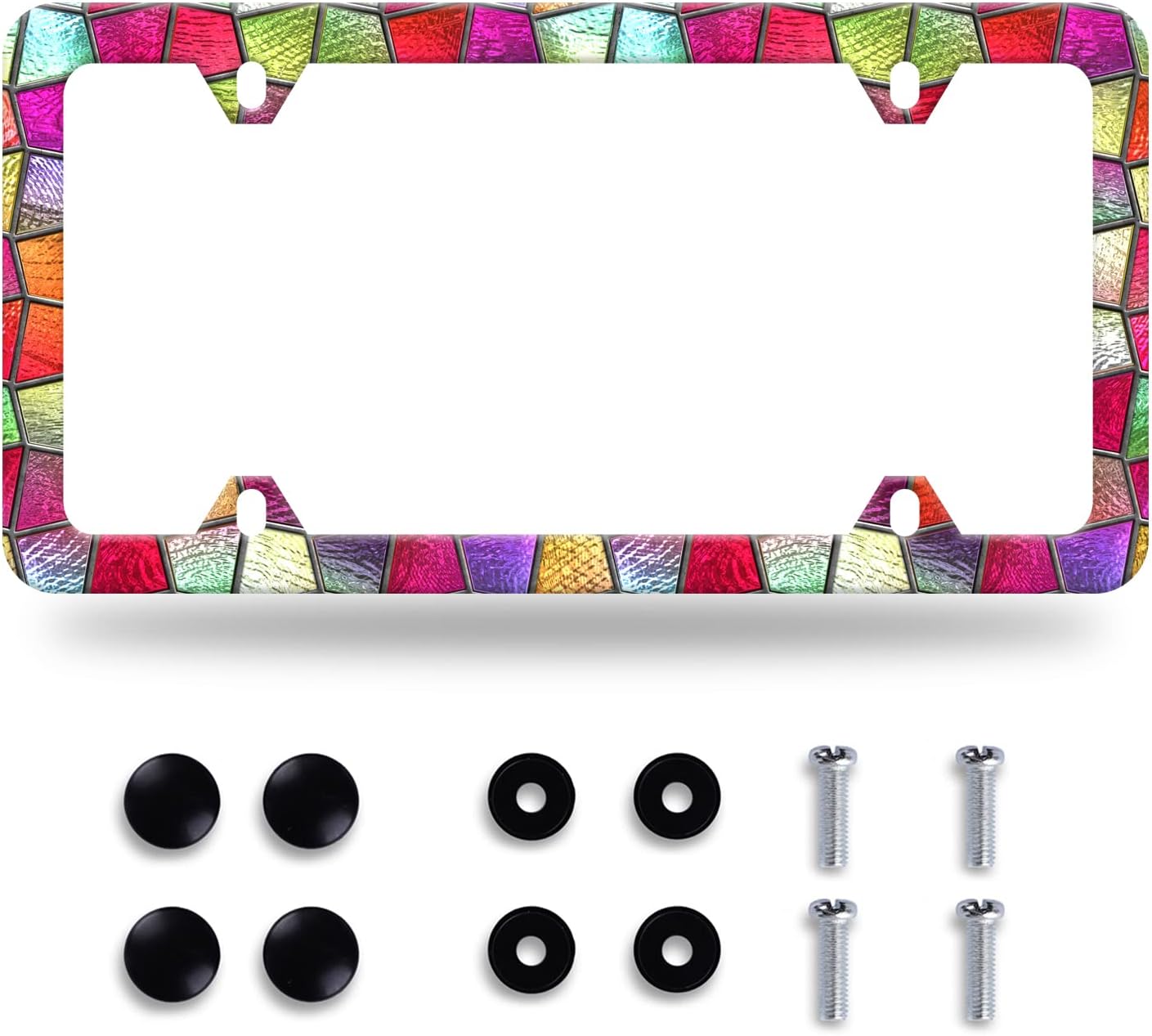 Pretty Cut Glass License Plate Frame Colorful License Plate Stainless Steel Parts Funny License Plate Decorative with Screws Size 12.3" x 6.3" Men Women