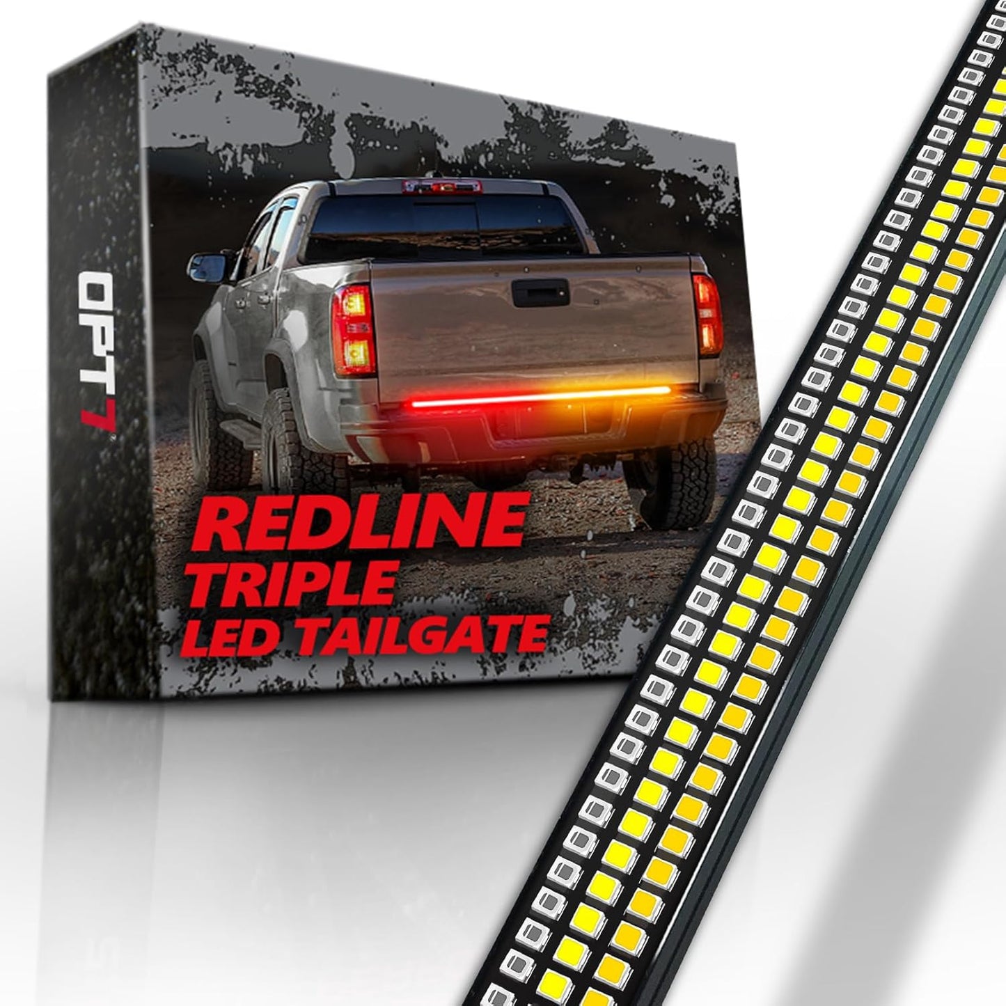 OPT7 48" Redline Triple Row LED Tailgate Light Bar w/Sequential Amber Turn Signal - Weatherproof Rigid Aluminum Frame Light Strip for Colorado Canyon Frontier - Full Functions Reverse Brake Running