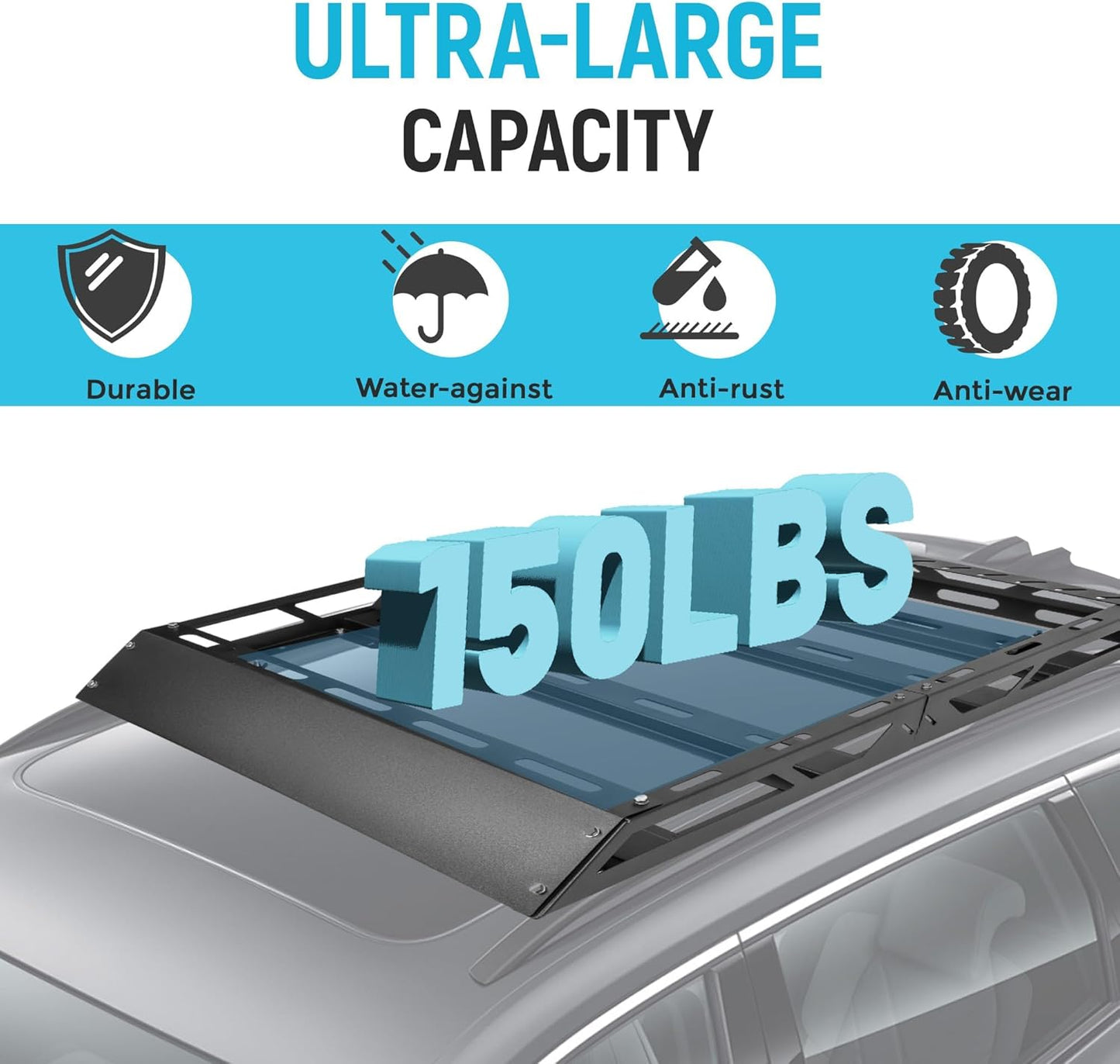 ECOTRIC 50" x 39" x 4.75" Roof Rack Cargo Basket W/Cross Bars Fit for Car SUV Pickup Truck Van Universal Top Cargo Carrier Metal Luggage Storage Holder Basket Rack for Travel 150Lbs Steel Black