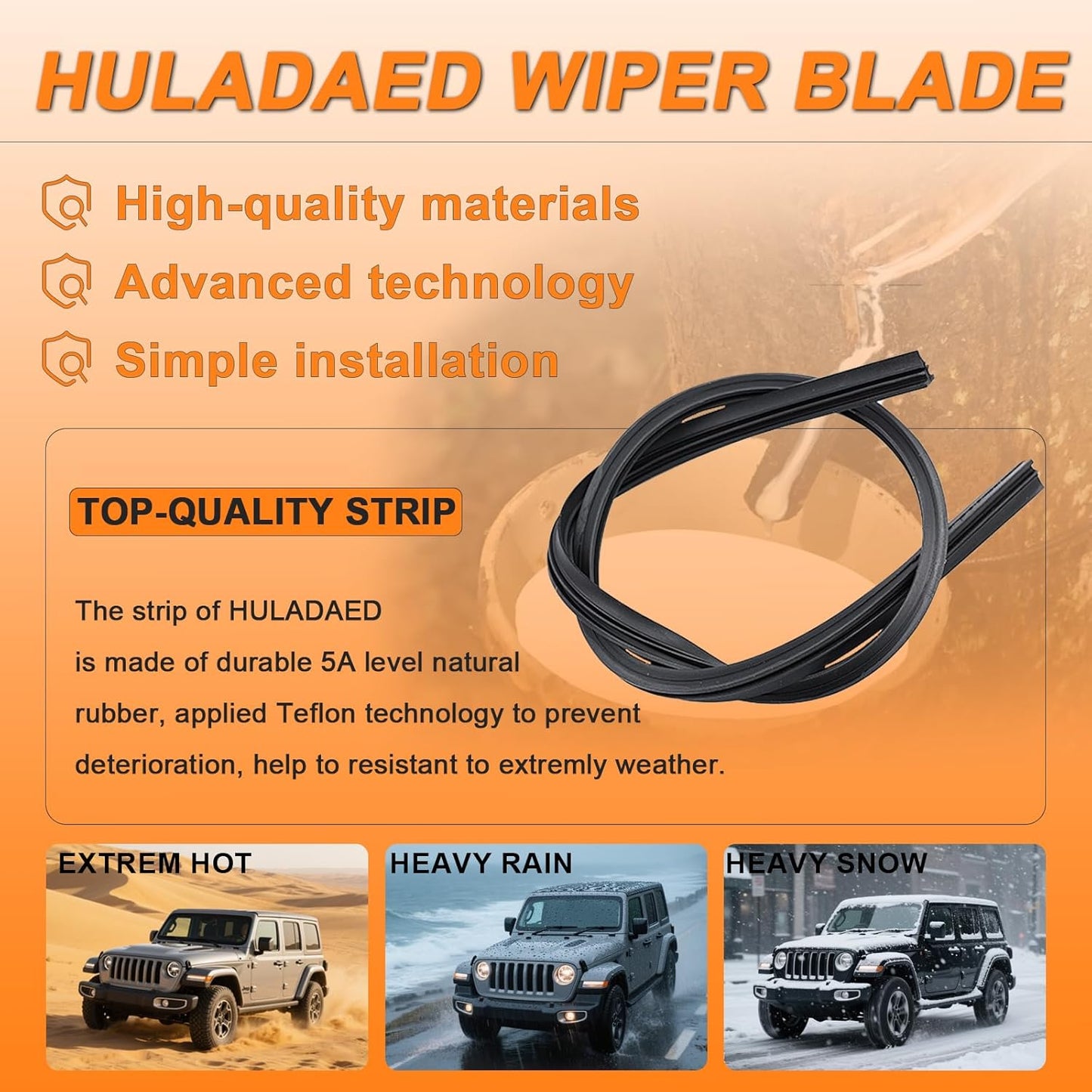 HULADAED® 24'' 14''11'' Windshield Wipers Replacement for Fiat 500 2019-2012,Silicone Front Rear Wiper blades for MY Car-All Weather & Quiet(3 PACK)