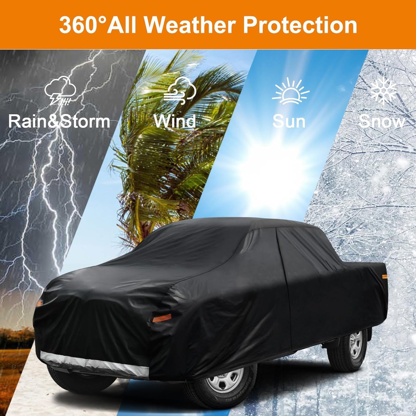 Kayme Truck Cover Custom Fit Chevy Silverado 1500(1998-2025) Crew Cab Short Bed. Full Exterior Heavy Duty Outdoor Pickup Truck Car Cover Waterproof All Weather.Car Tarp for Wind Sun Dust Protection.