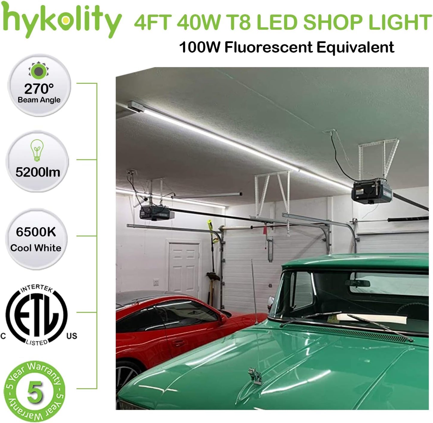 hykolity 6 Pack 4FT LED Shop Light,40W, 5200LM, 6500K Super Bright White,V Shape Integrated T8 LED Tube Light,4 Foot Linkable Shop Lights with Built-in ON/Off Switch for Garage,Warehouse,Workshop
