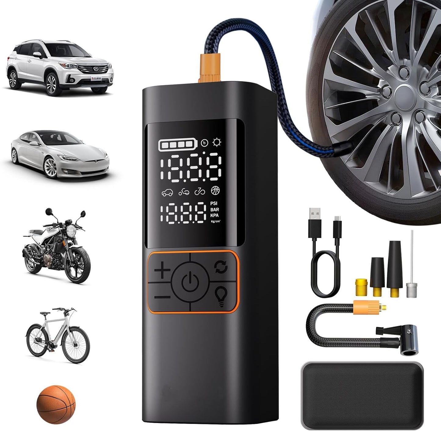 Tire Inflator Portable Air Compressor, 20000mAh 180PSI & 4X Faster Air Pump- with Digital Pressure Gauge, LED Light and Auto Shut, Cordless Air Pump for Cars, Bikes, Balls, Motorcycles and More.