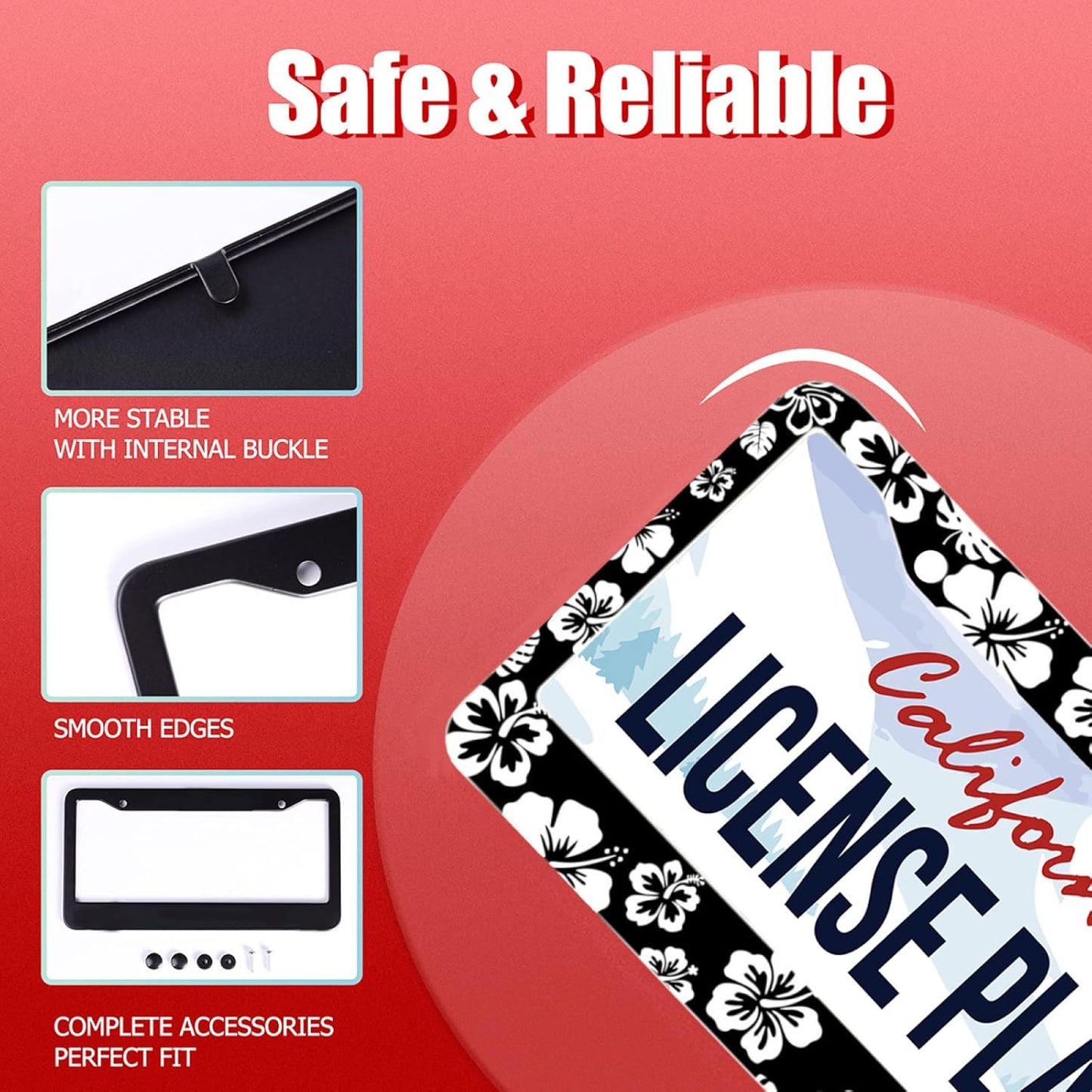 White Hibiscus Hawaii Flowers License Plate Frames Floral Round Hole Personalise License Plate Frame Car Universal Accessories Stainless steel Cars Decor Fits Standard US Vehicles Size 12.2 x 6 Inches