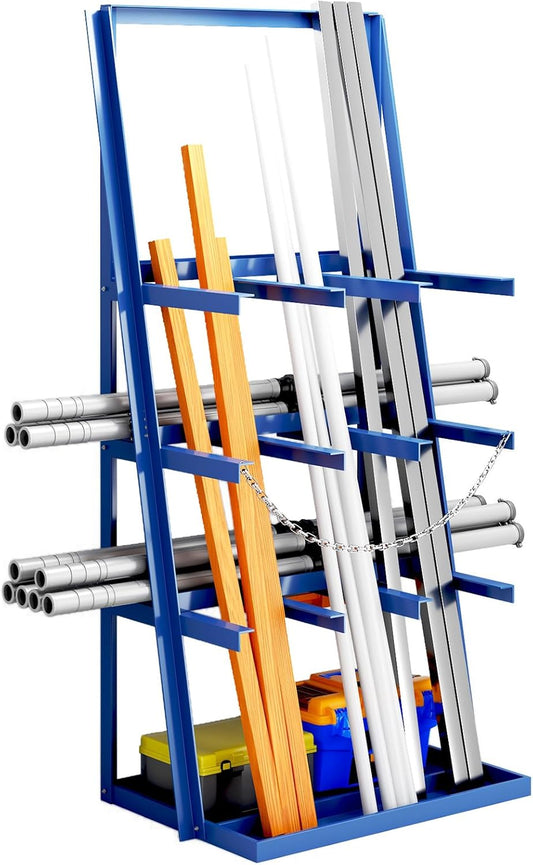 Vertical Bar Rack, 3000 LB Capacity, Steel Bays Long Parts Storage Rack, Lumber and Metal Garage Organizer, Heavy Duty Pipe Organizer Shelf With Chain for Garage Basement Pantry