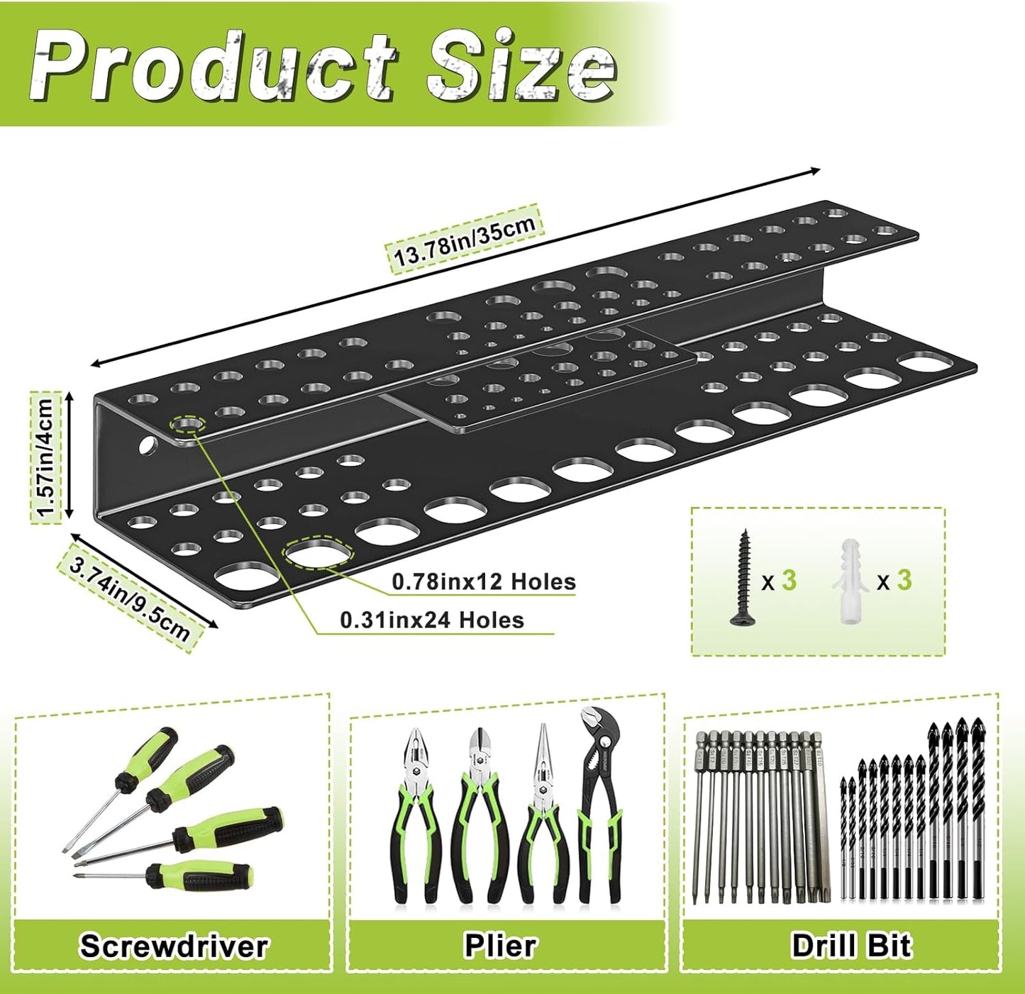 Screwdriver Holder Wall Mount,Heavy Duty Metal Utility Bit Organizer for Screw driver Pliers Drill Bits Small Tools,Screwdriver Organizer Suitable Garages Homes Workshops Sheds (54 holes 1pc)