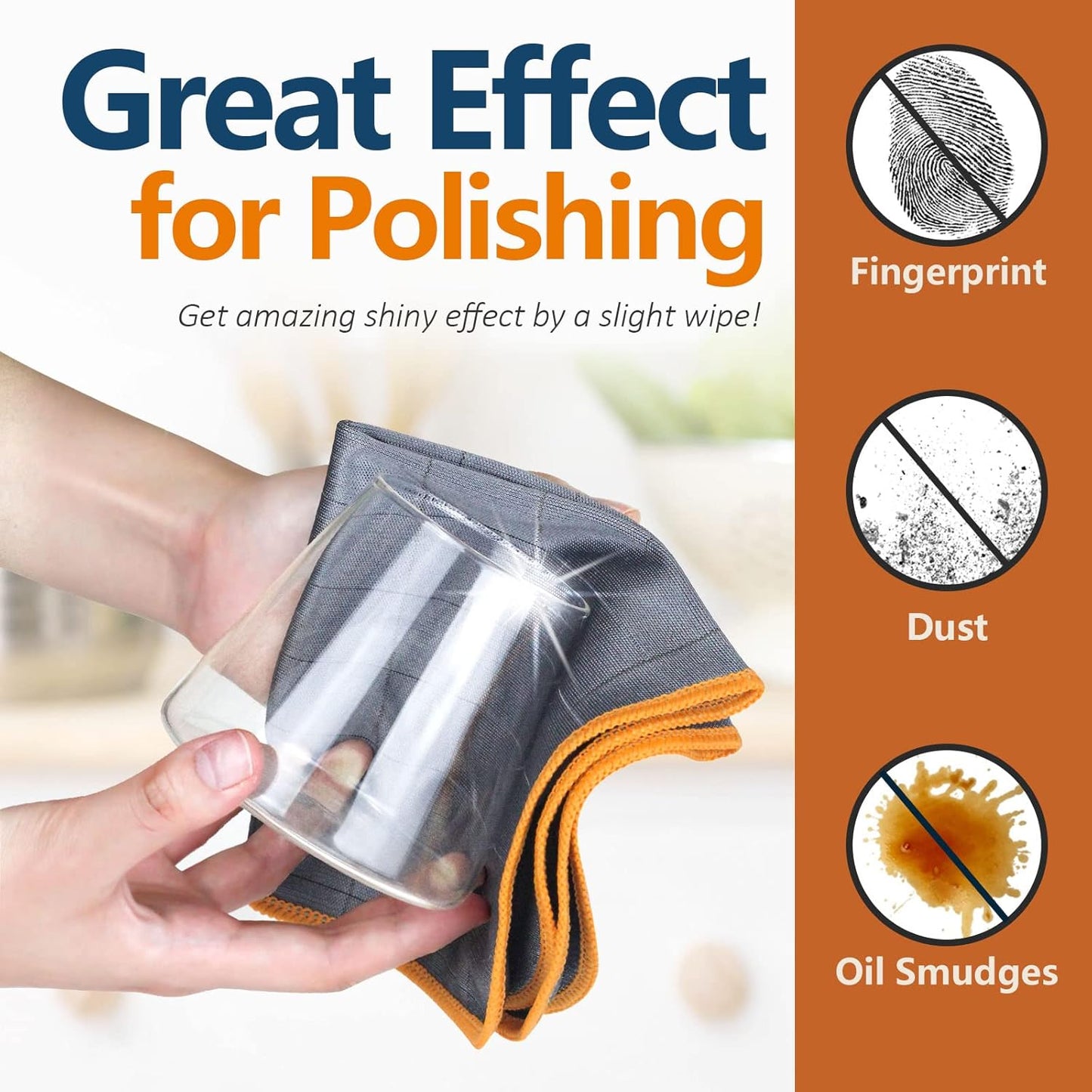 Airlab Carbon Microfiber Towels for Car Glass Window Polishing Cleaning Cloth Auto Detailing Lint Free Streak Free Drying Car Wash Towel, Pack of 3, 12" x 12", Grey-Orange