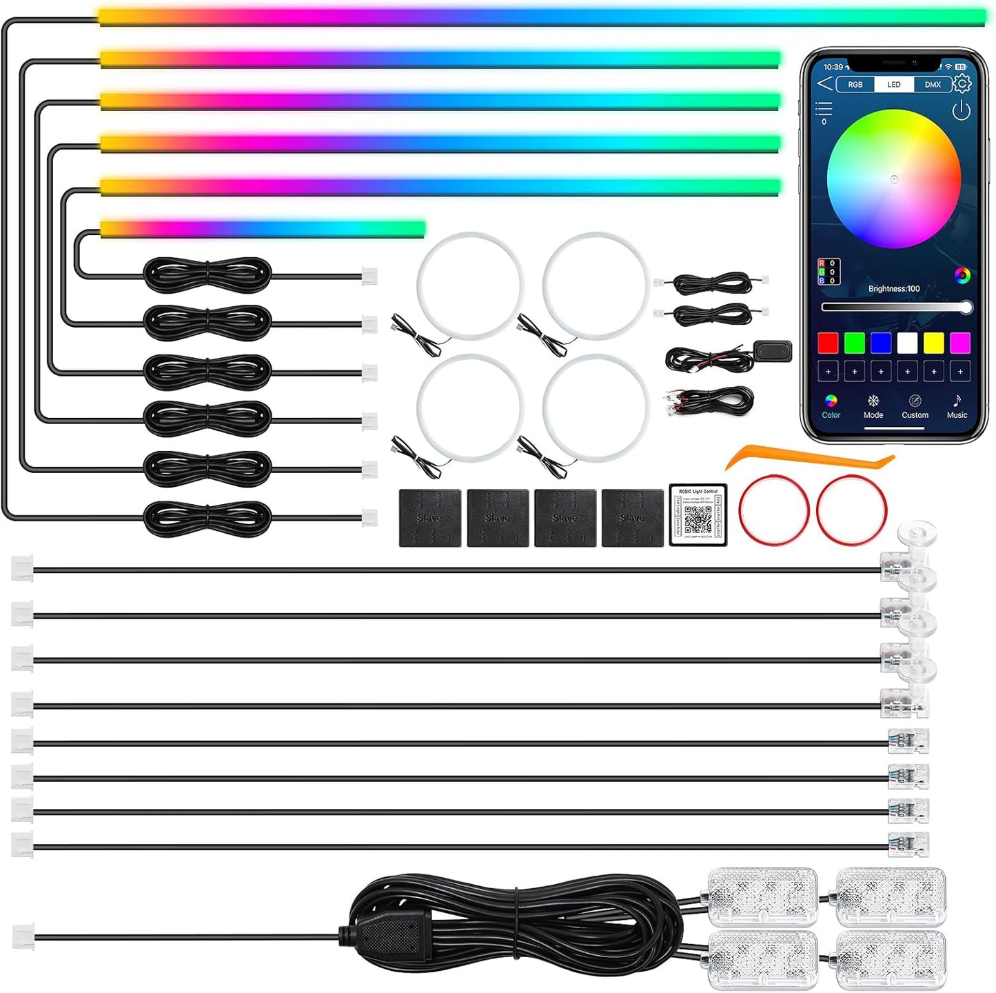 Dreamcolor Acrylic Interior Car LED Strip Light with Wireless APP, RGB 22 in 1 with 175 inches 612 LEDs Fiber Optic Strip Lights for Car, Dual Zone Music Sync Neon Car Ambient Lighting Kits