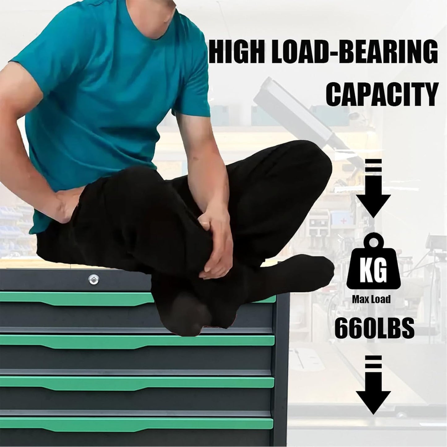 7-Drawers Professional Tool Cart Cabinet,Rolling Tool Chest with Double Shelves,Wood Workbench,Brake Wheels,51.1W x 18.9D x 32.3H inches for Garage, Workshop, or Outdoor Use(7 Drawers)