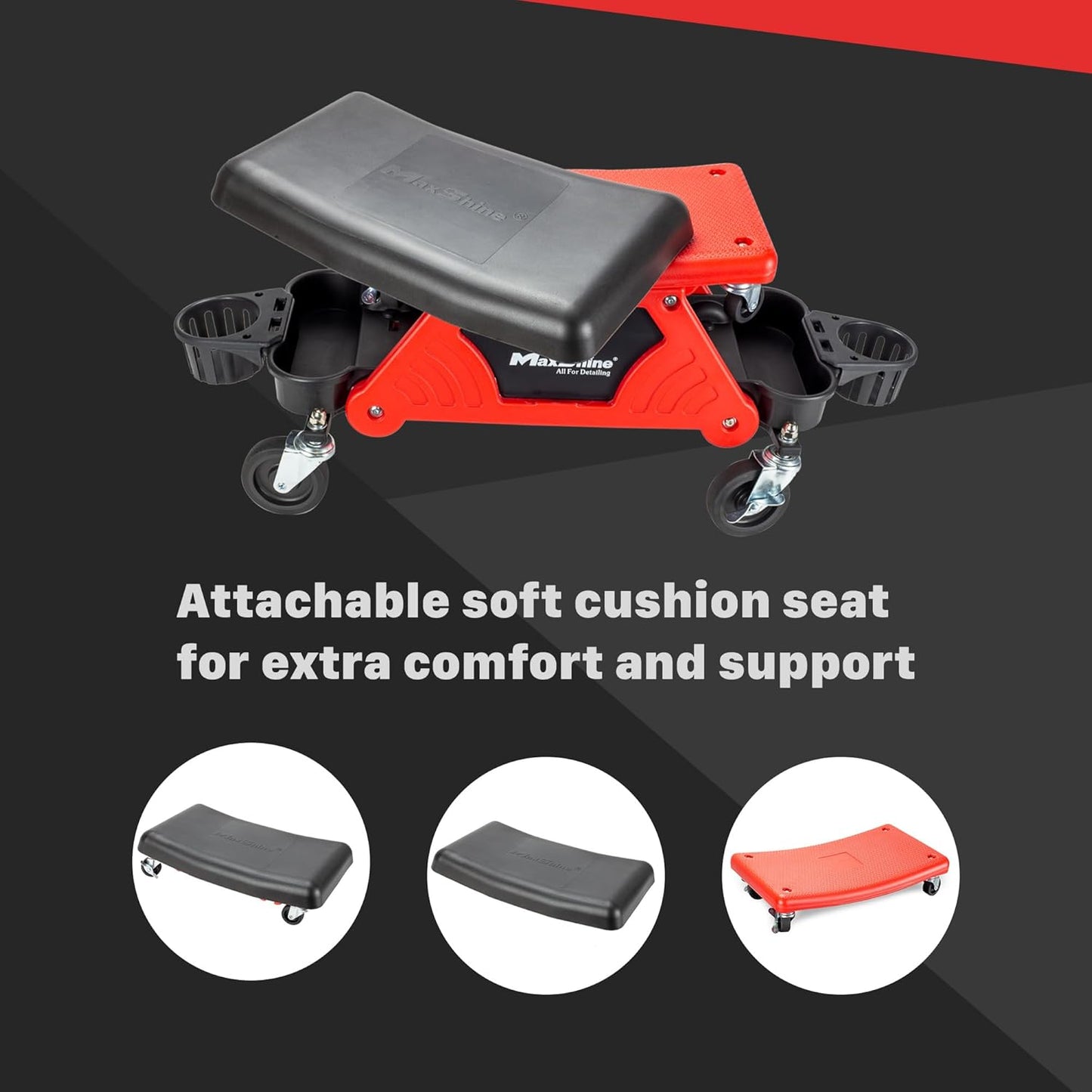 Maxshine Detailing Mini Creeper Without Cushion - Mobile Rolling Utility Creeper Seat for Mechanics & Detailers - Perfect for Car Cleaning, Buffering, Polishing, Ceramic Coating & Car Waxing