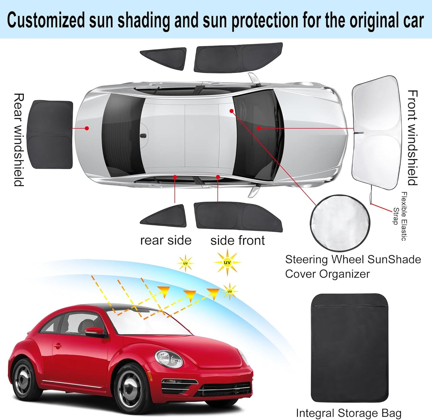 TINGLU Window Shades for Volkswagen VW Beetle 2012-2019 Accessories Car Side Full Windows Windshield Sun Shade Sun UV Rays & Privacy Protection for Camping,Napping,and Relaxing 6PCS