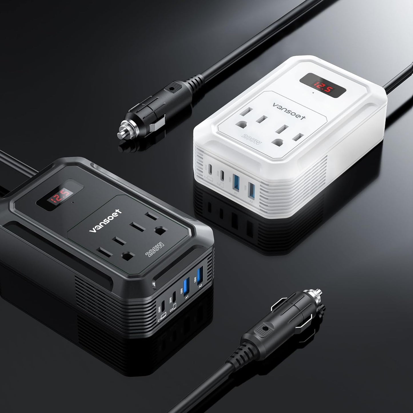 200W Car Power Inverter DC 12V to 110V AC Inverter with PD 65W/30W USB C & 2 QC 18W USB Ports & 2 AC Outlets,Car Pluɡ Adapter Outlet for Laptop/Phone/Road Trip