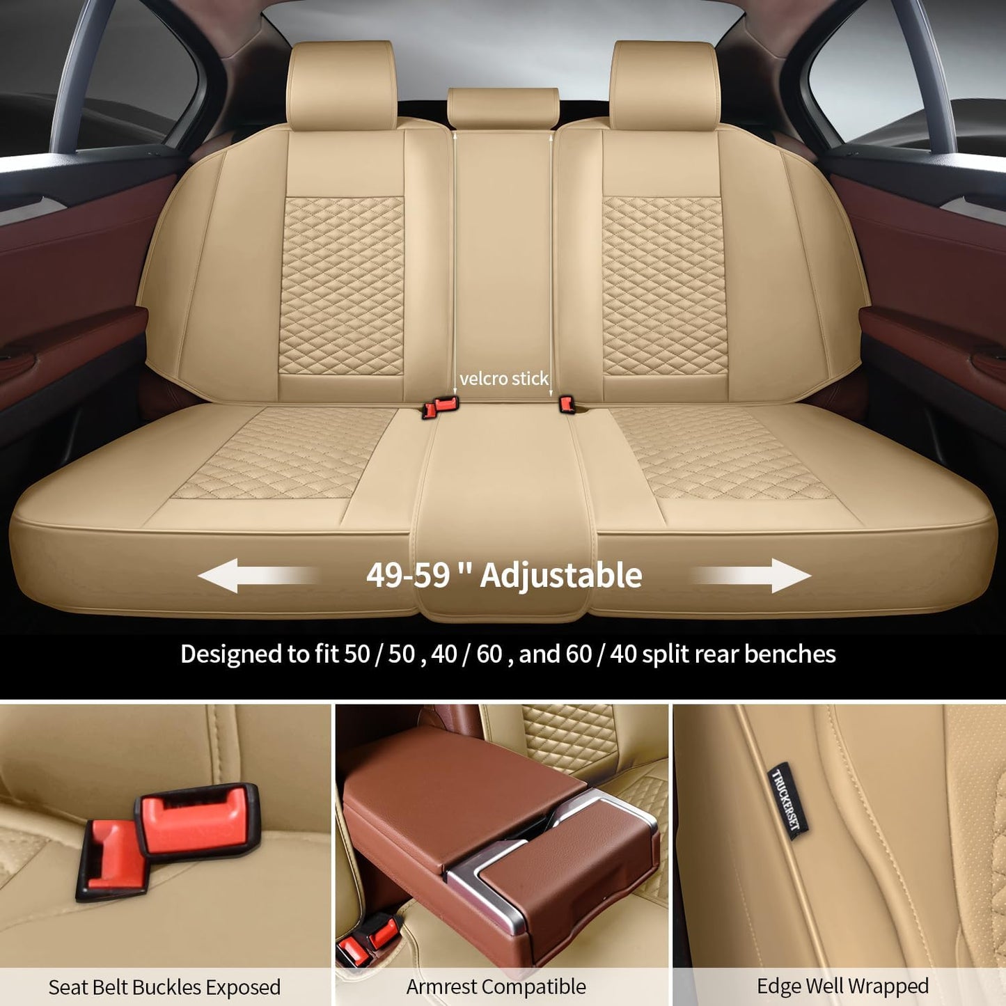 Car Seat Covers Full Set Leather Seat Covers Automotive Seat Covers Universal Car Seat Cover for Most Cars Beige