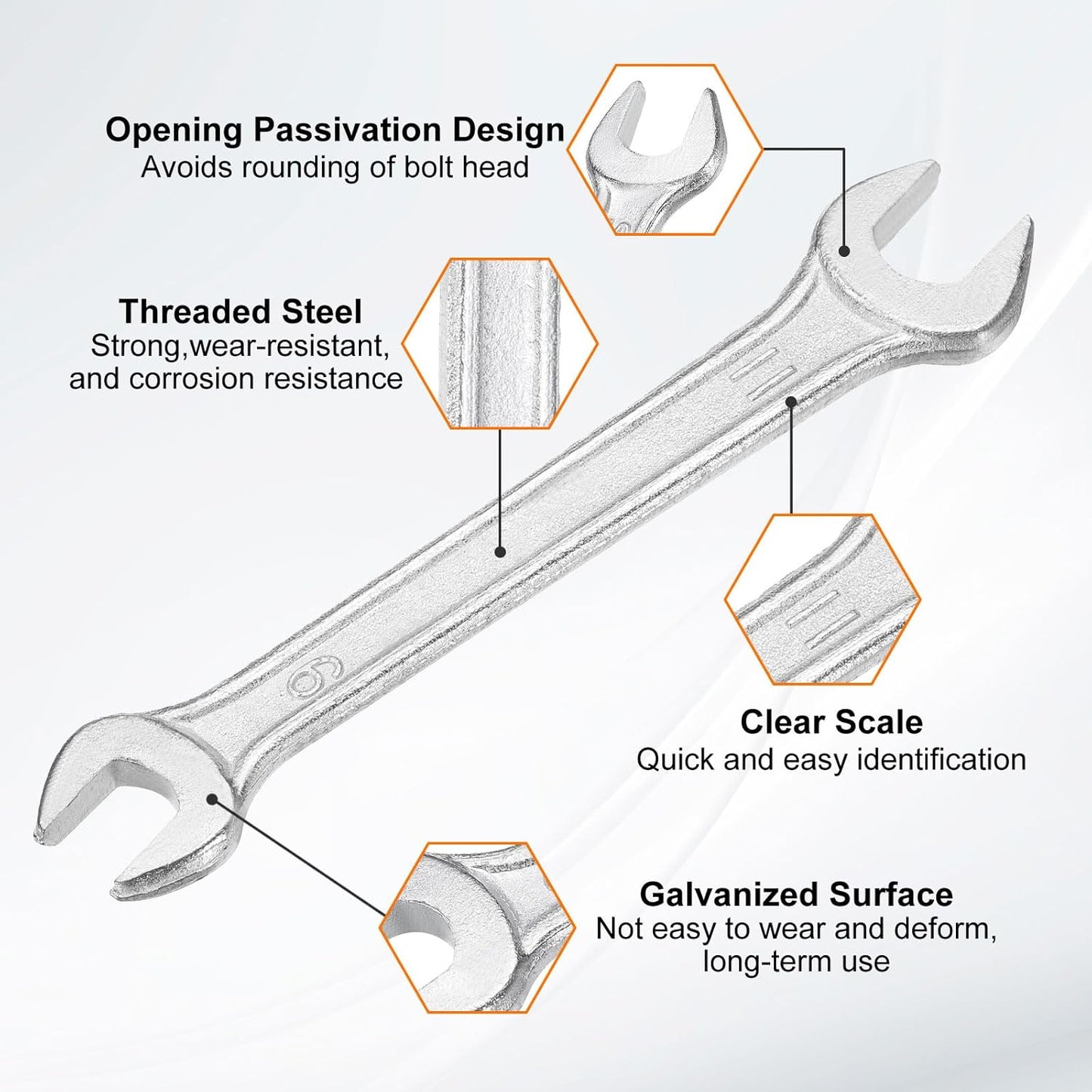 HARFINGTON 2pcs Double Open End Wrench 9mm x 11mm Metric 15 Degree Offset Angle Small Flat Head Wrench Galvanizing Open Ended Spanner for Automotive Repair Furniture Assembly