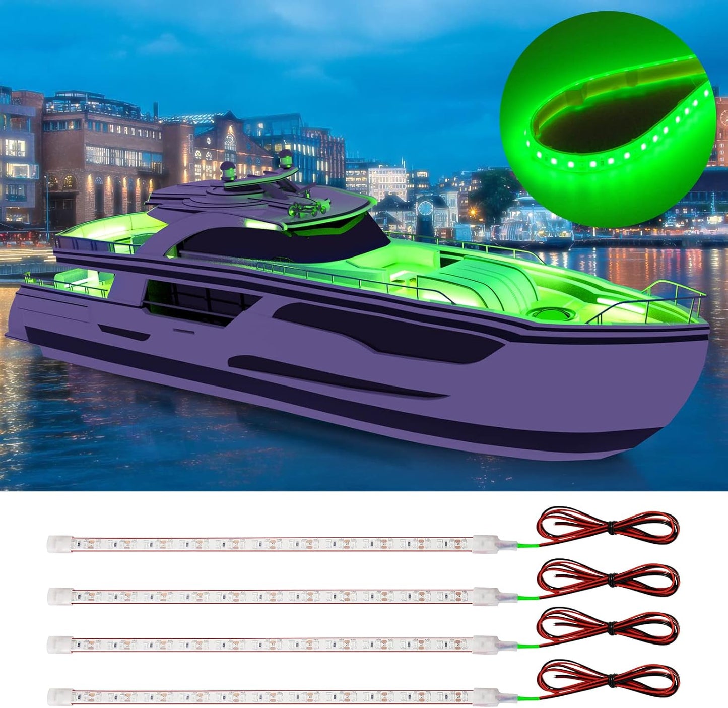 Boat Led Strip Light,12V Waterproof Marine Boat Interior Courtesy Deck Navigation Lights Cuttable for Car Motorcycle RV Truck Trailer Kayak Home with Strong Nano Tape Green,12inch (Pack of 4)