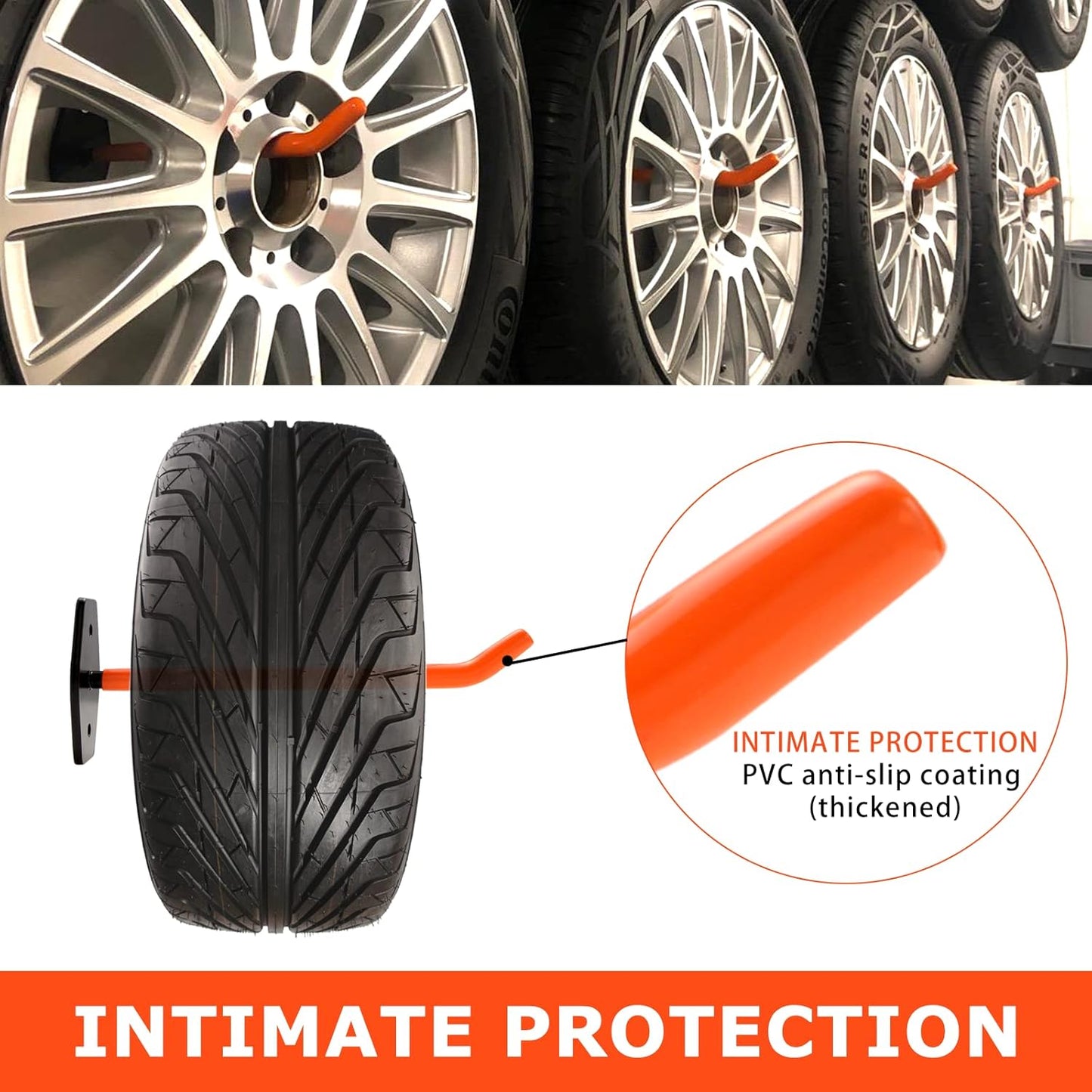 4 PCS Garage Hooks Heavy Duty Wall Mount, Tire Storage System with Anti-Slip Coating, Hang Heavy Tools for up to 88Lbs, for Bikes, Ladders, Chairs and Bulky Tools